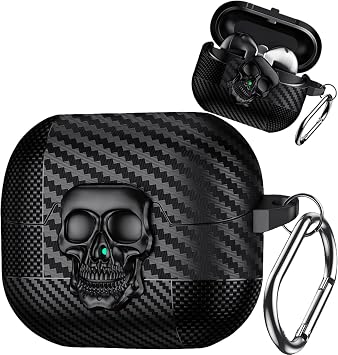 Galaxy Buds 3 Pro i in Kafatas  Kilidi ve Karabina Anahtarl kl  K l f, Galaxy Tomurcuklar  3 FE Erkek Komik Haval  3D  skelet Karbon Fiber Tam V cut Darbeye Dayan kl  Sert Kabuk Kapak Galaxy
