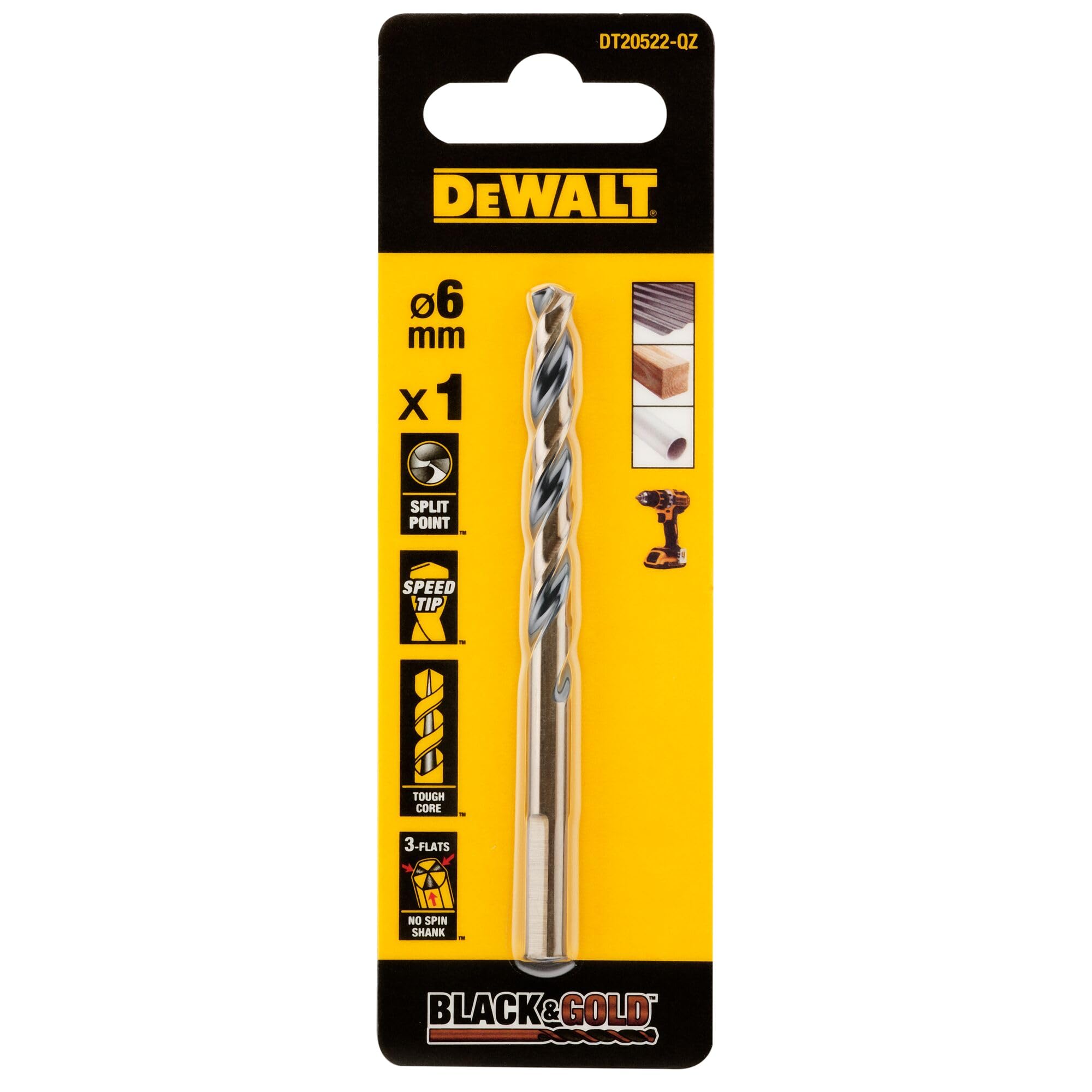 DEWALT DT20522-QZ BLACK&GOLD HSS Drill Bit 6.0mm