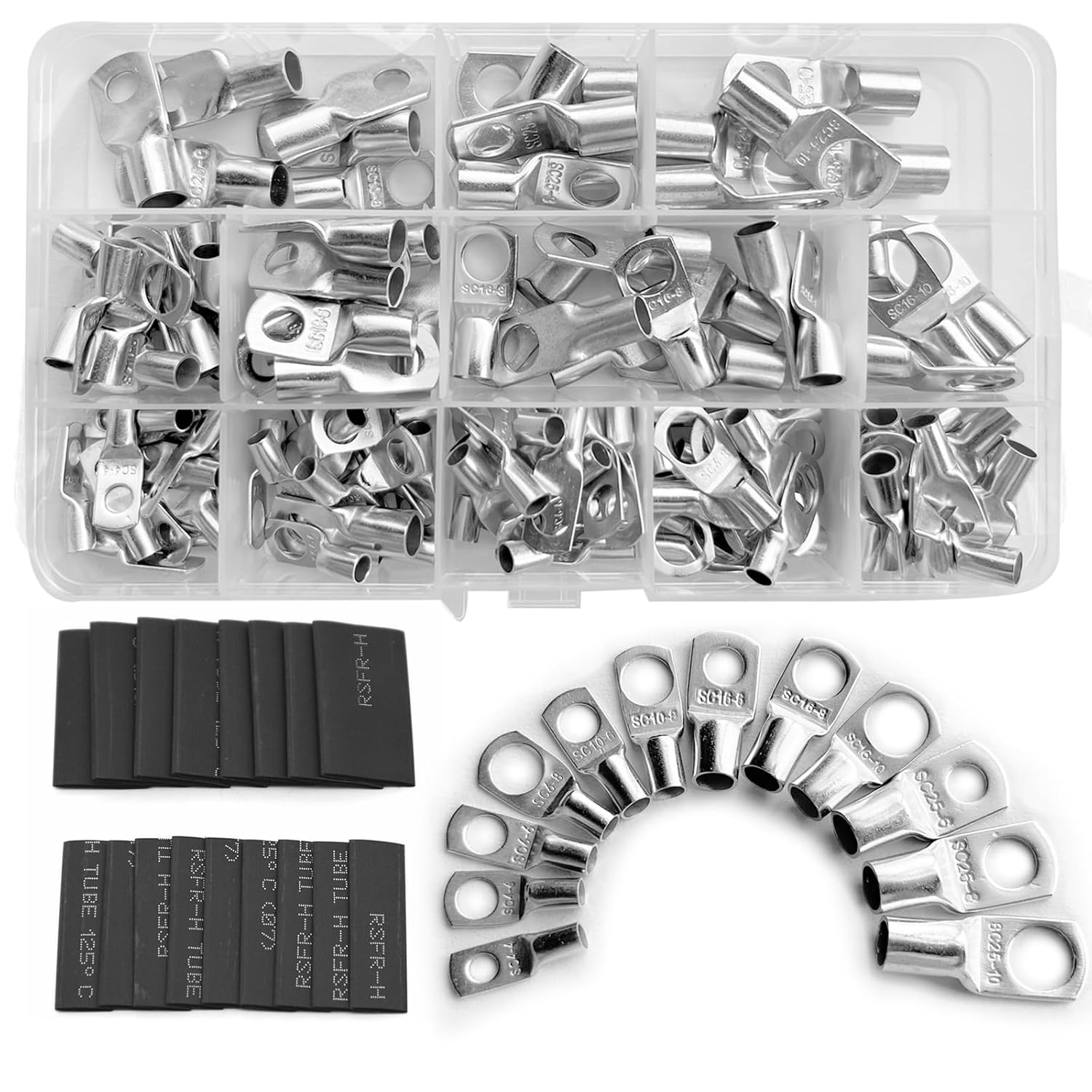 FullFun 280PCS Tinned Battery Cable Ends, 425mm² Copper Ring Terminals