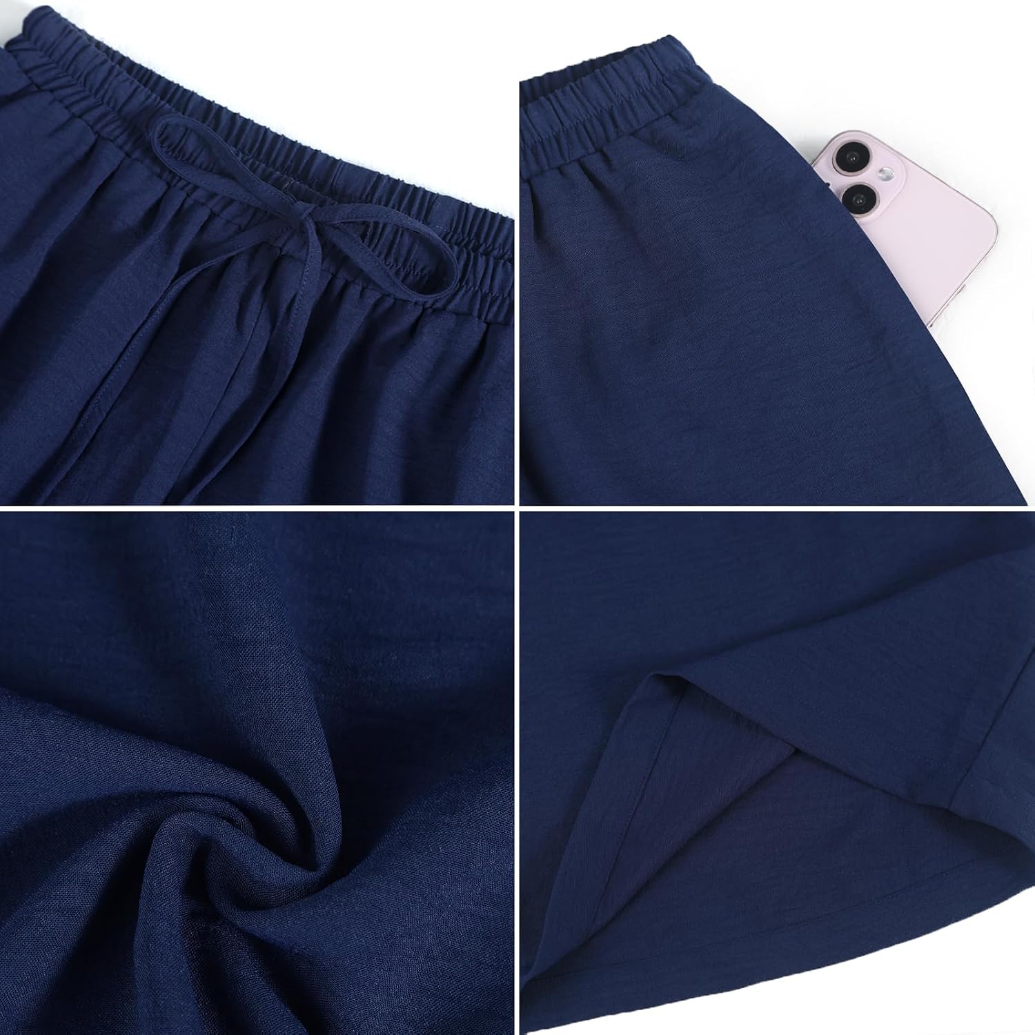 LOOKBOHO Women's Wide Leg Pants High Waisted Drawstring Loose Palazzo Pant Trendy Casual Flowy Beach Trousers with Pockets