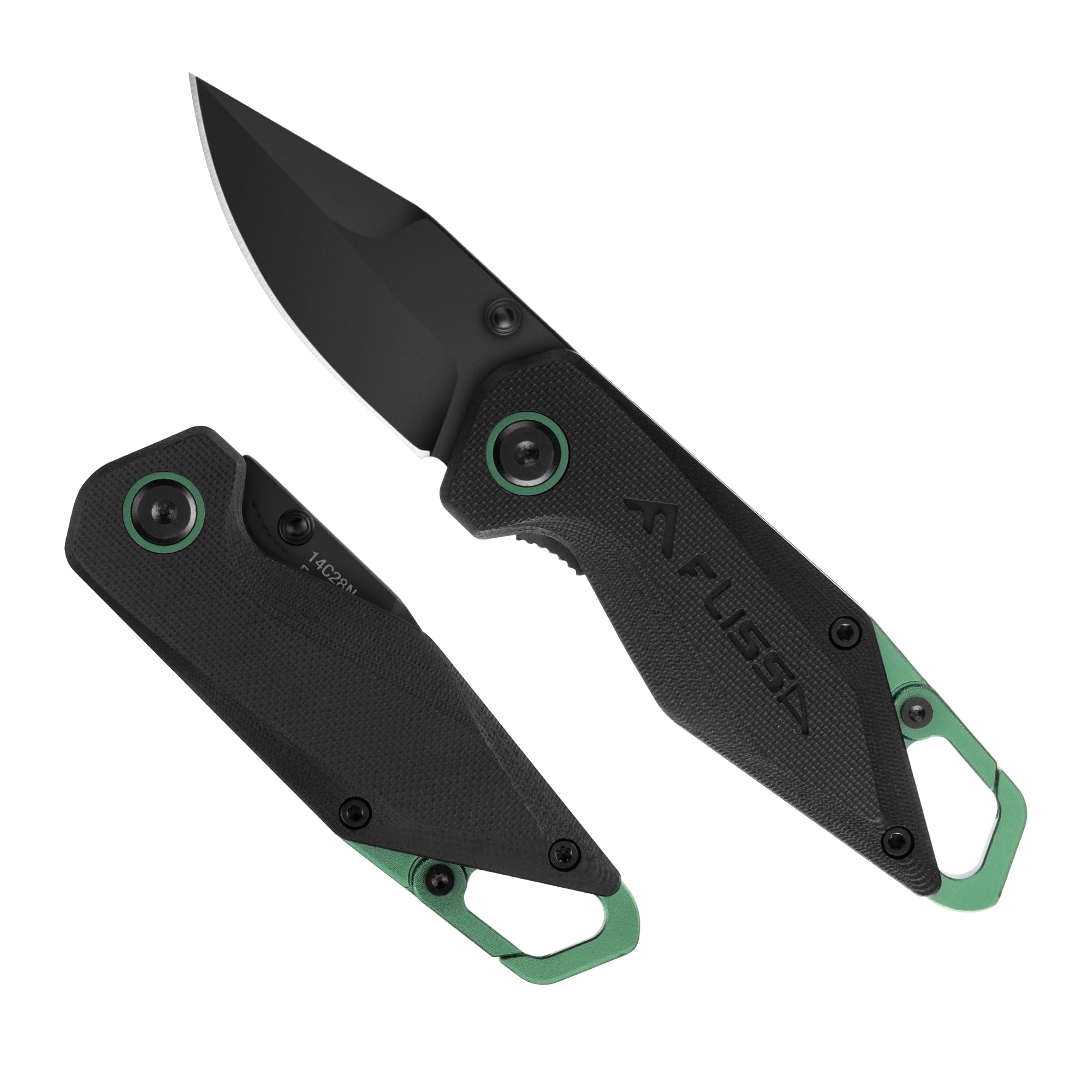 FLISSA Mini Pocket Knife with Carabiner Clip, 2" 14C28N Steel Blade, G10 Handle EDC Folding Knife with Liner Lock for Camping, Hiking, Everyday Carry