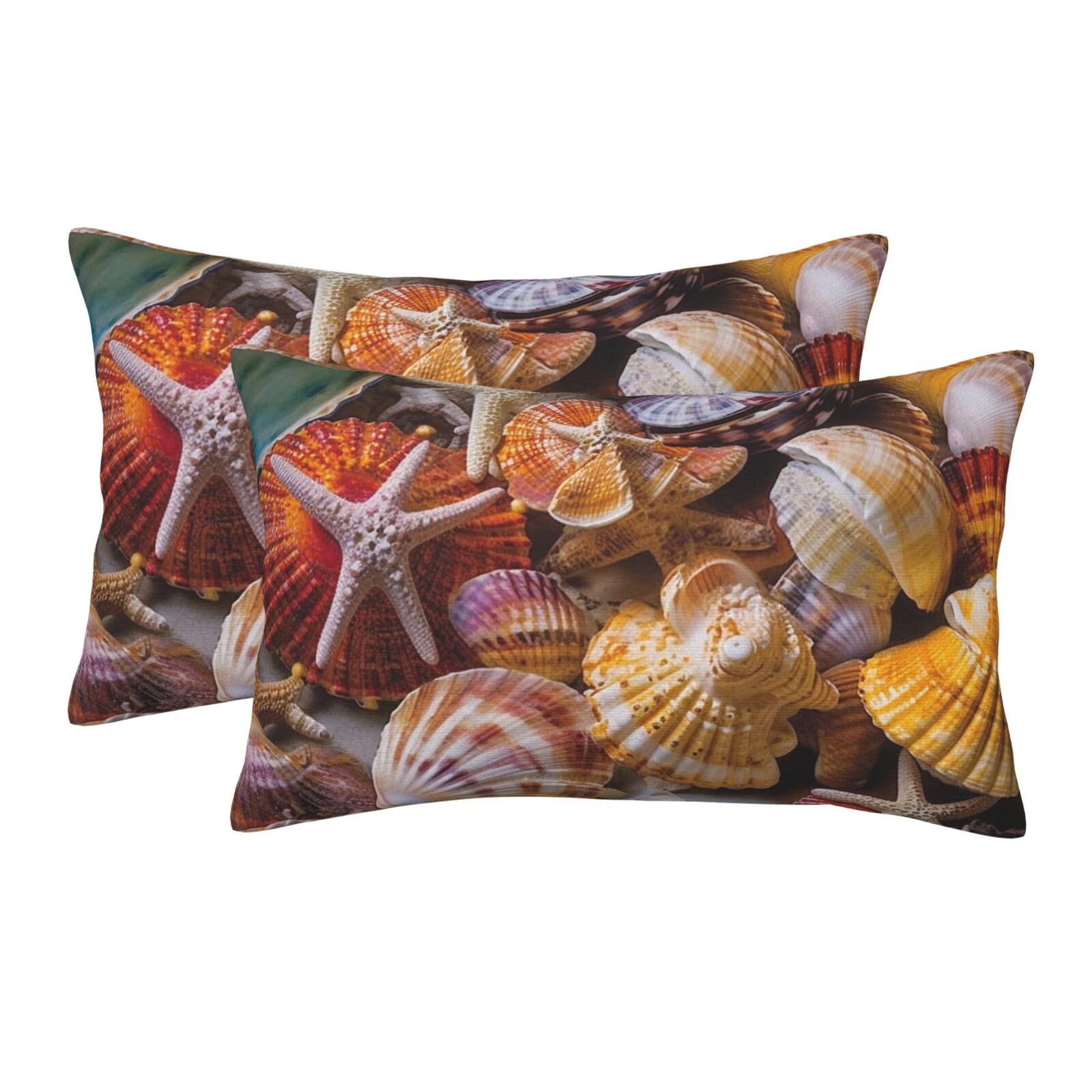 2 Pack Standard Size Pillow Cases for Hair and Skin Soft Breathable Pillow Case Covers with Hidden Zipper Sea Shell Treasures Pillowcase 14"x20" Pillow Cover for Sleeping Gift