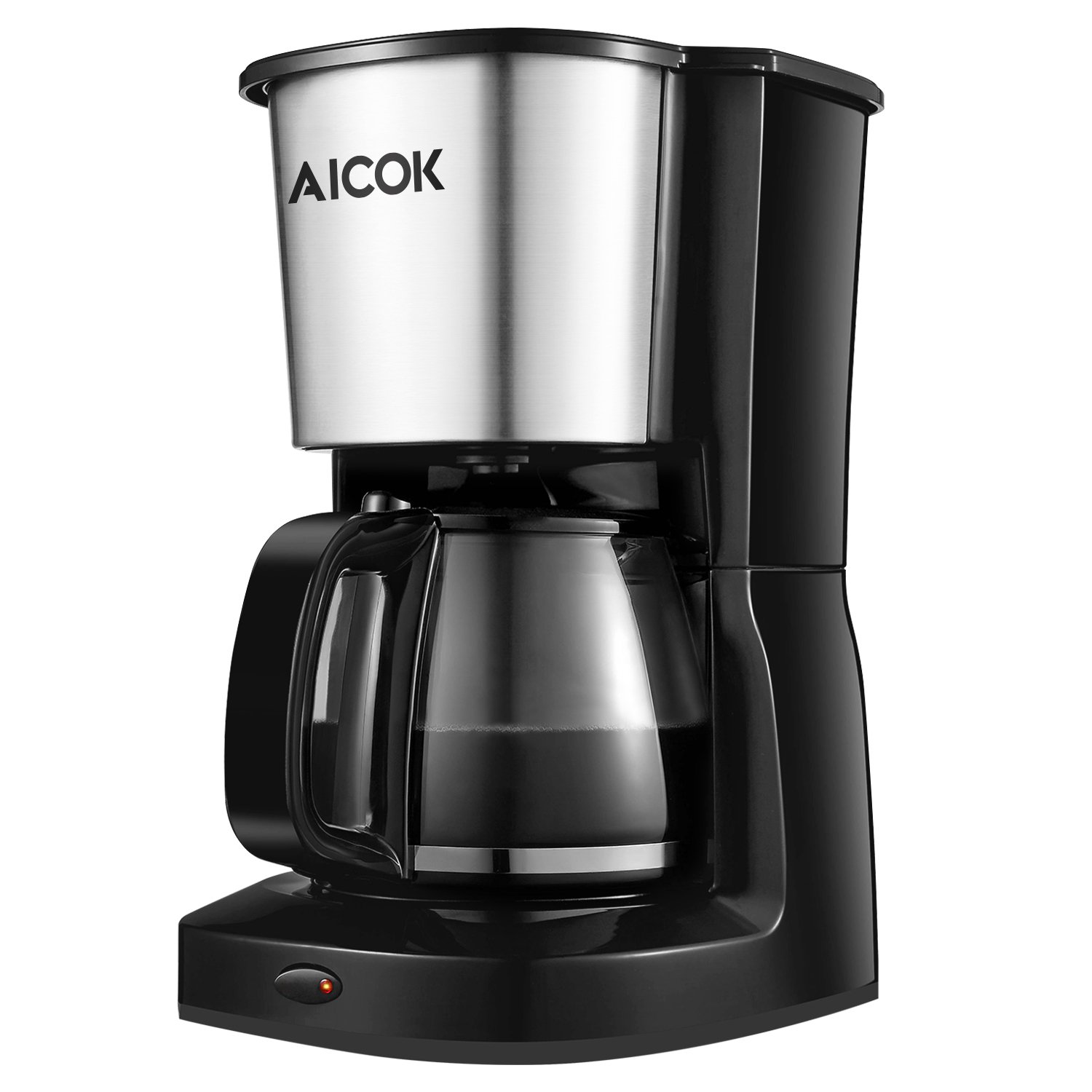 AICOK Coffee Maker, 10 Cup Drip Coffee Machine, Anti-Drip System, One Touch Coffee Brewer with Basket filter and Glass Carafe, Anti-Drip System, Brushed Stainless Steel, Black