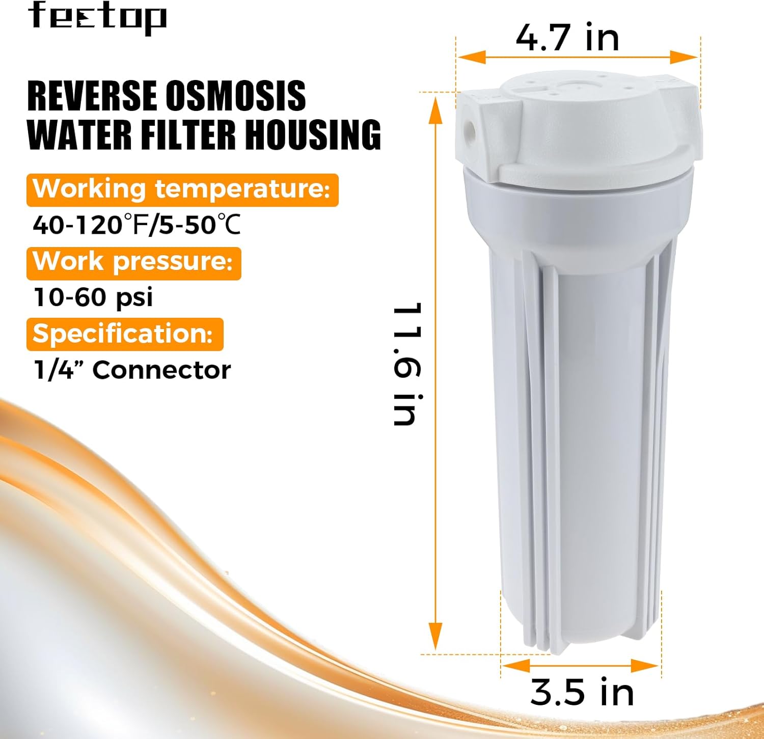 10 inch Reverse Osmosis Filter Housing Compatible with RO Filtration System - 1/4" Port and 2.5" x 10" Filter, Whole House Filter Housing with Wrench, 1/4" Push Fittings,O Rings, Screws