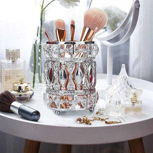 Miniatura 2 de Portaescobillas de maquillaje de cristal color plateado para decoración de baño organizador de brochas de maquillaje soporte para lápices para