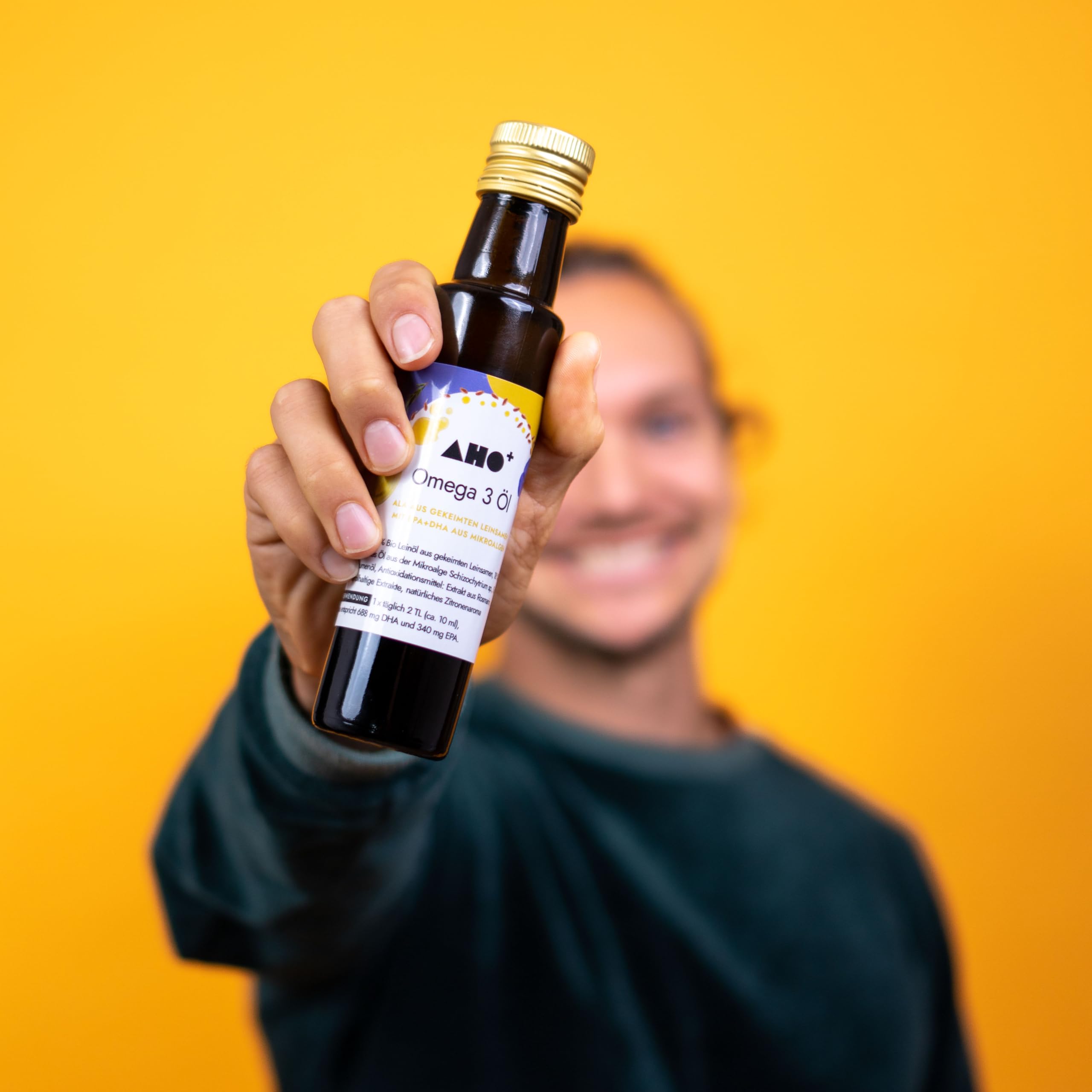 AHO Omega 3 Öl aus Leinöl und Mikroalgen in 100 ml Glasflasche