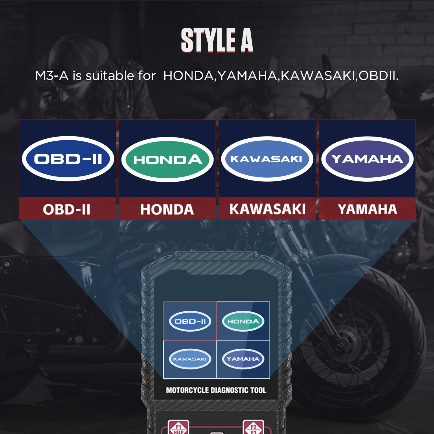 M3-A moto diagnostica moto lettore di codice Scanner moto strumento diagnostico con prova di tensione Test rapido per HO*NDA YAM*AHA KA*WASAKI OBDII