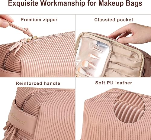 Miniatura 5 de Nueva bolsa de cosméticos de viaje de gran capacidad, bolsa de maquillaje de almacenamiento multifuncional, bolsa de maquillaje de cuero PU, bolsas