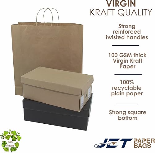 Miniatura 6 de Bolsas de papel marrón de 18 x 5 x 19.75 pulgadas (50 unidades) con asas trenzadas, bolsas grandes, ideales para llevar, comestibles, golosinas,