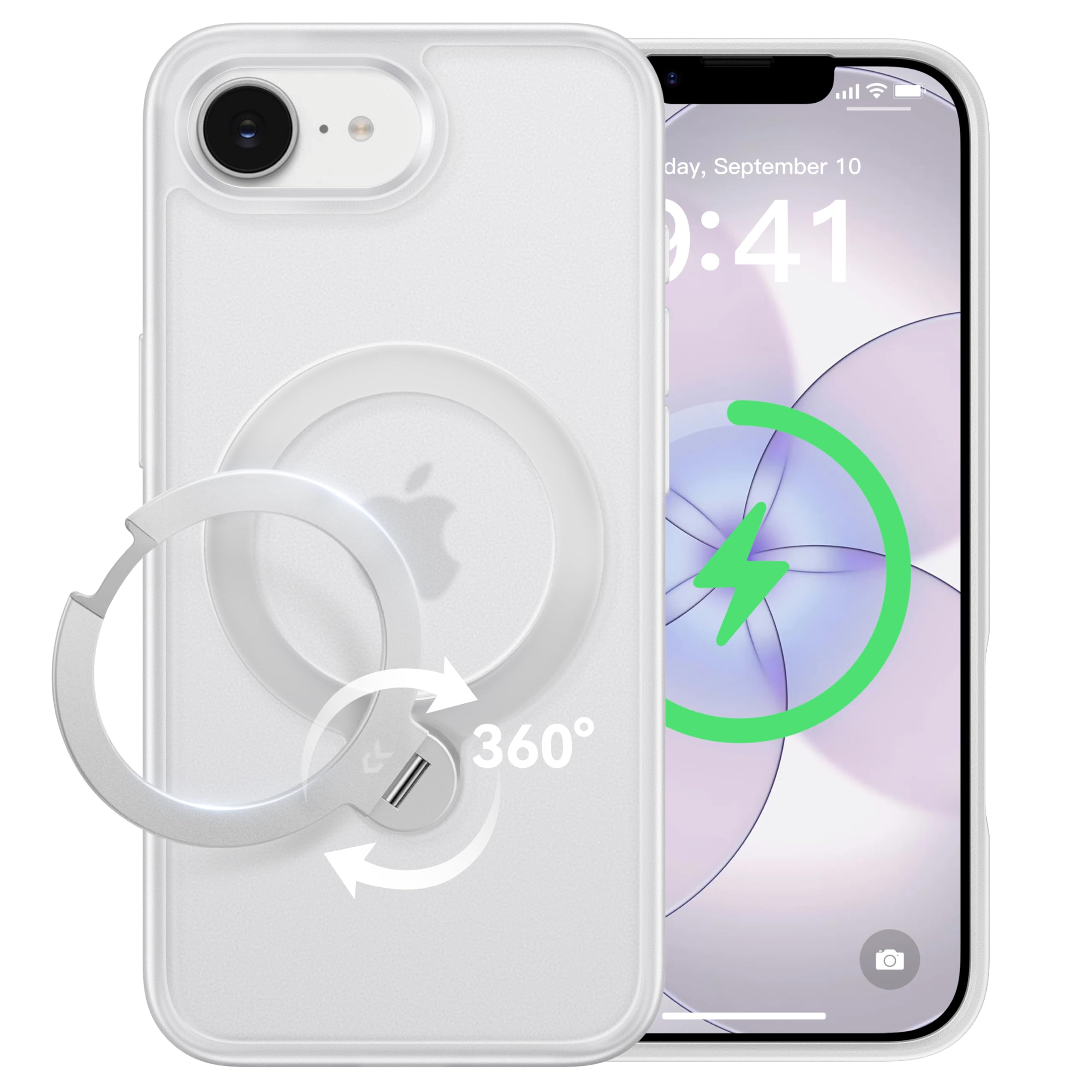 【2026最高傑作&定点360度回転】CASEKOO iPhone 17e/16e 用 ケース 米軍MIL規格 耐衝撃 MagSafe対応 高耐久性【横縦両立・角度自由調整】急速充電対応 指紋防止/マット仕上げ/黄変防止/半透明 超強磁力 ラップホール付き ワイヤレス充電対応 アイフォン17e/16e 用ケース 6.1インチ「MagicStand Pro」(マットクリア)