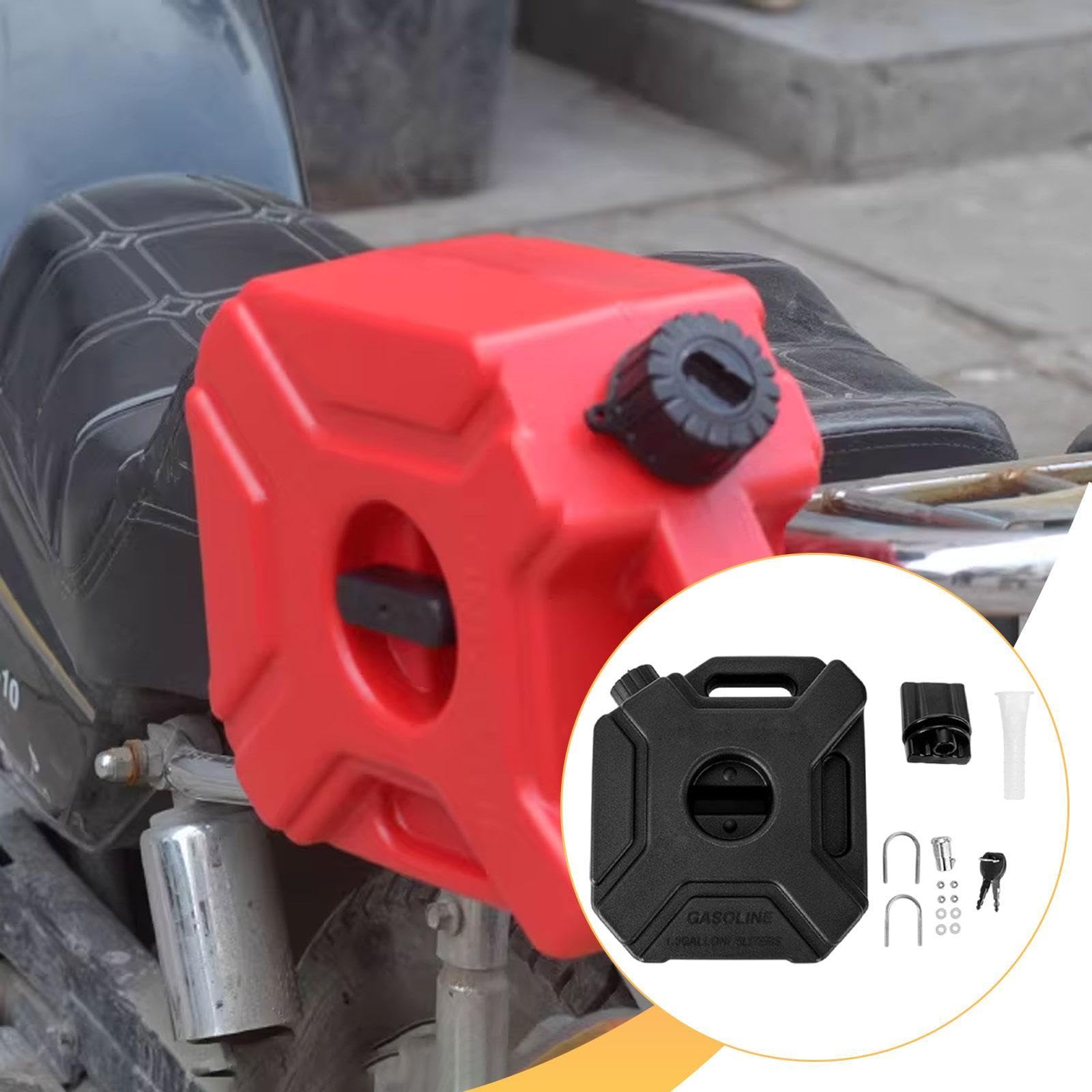 Milageto Réservoir d'Essence Portable avec Poignée, Bidon d'Essence de Rechange, Réservoir d'Huile en Plastique avec Serrure à Clé, Robuste, Bidon d'Essence Universel pour Moto, Quad et Auto, Noir, 5L
