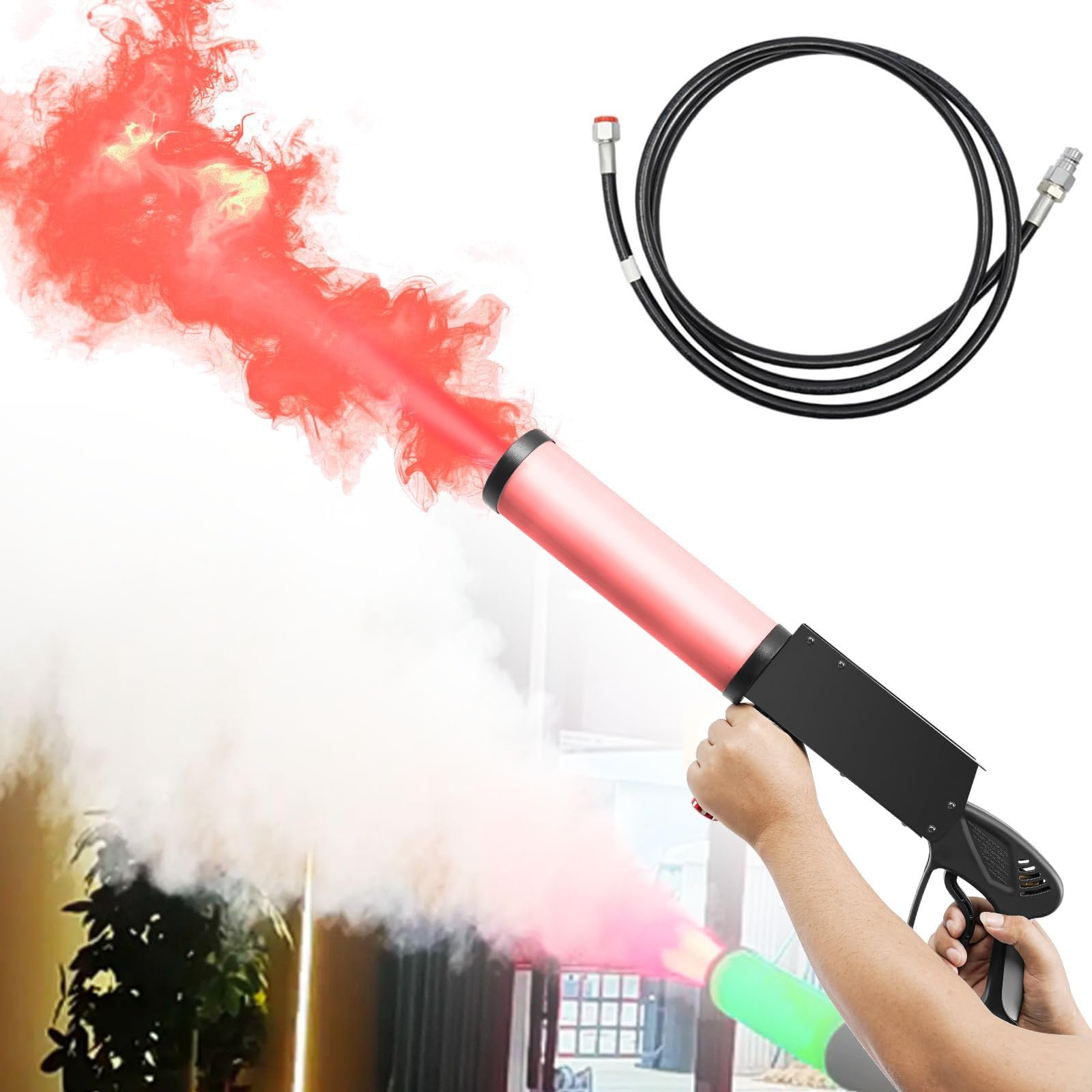 Wytwornica dymu CO2 LED, ręczna broń do dymu, dysza dymna CO2 na scenę, ze światłami RGB, daleki zasięg 32,8 stóp, do efektów scenicznych/DJ-skich/imprezowych/weselnych/na Halloween