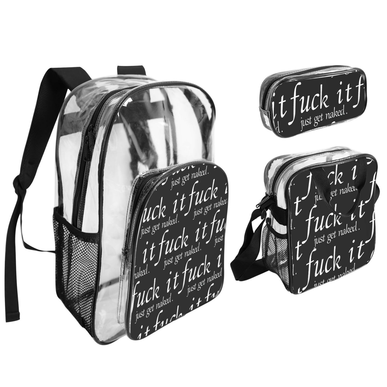 Set di zaini stampati in bianco e nero 3 in 1 set di borse trasparenti per eventi scolastici, lavoro, stadio e trasporto quotidiano