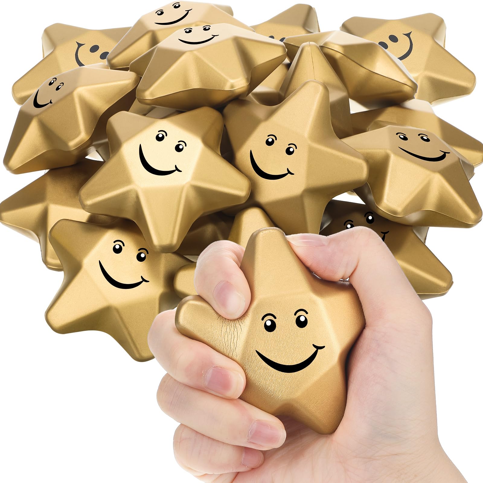 Deekin 18 Pieces 3.1 Inch Star Stress Balls Star Foam Relief Stress Ball for School Reward Student Party Bag Fillers(Smile Face)