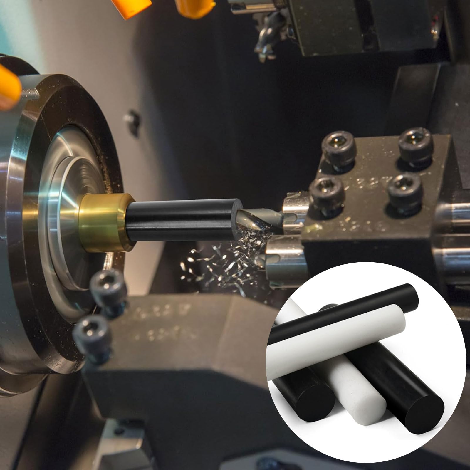 Tiges en nylon PA6 noires, paquet de 2 barres en plastique d'ingénierie robustes de 50 cm Ø35–65mm for le tournage CNC, l'usinage et les projets de bricolage industriel(60mm)