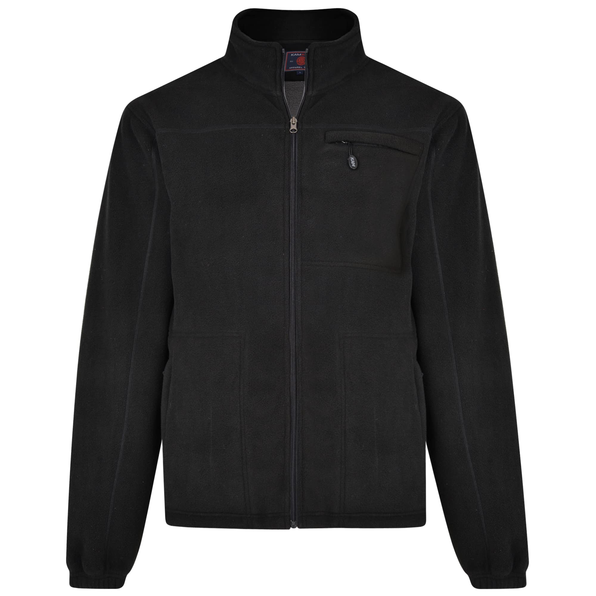 KAM Kingsize Men's Long Sleeved Sherpa Bonded Fleece Jacket Pockets Inner Sherpa Lined Full Zip KV100 Black 5XL