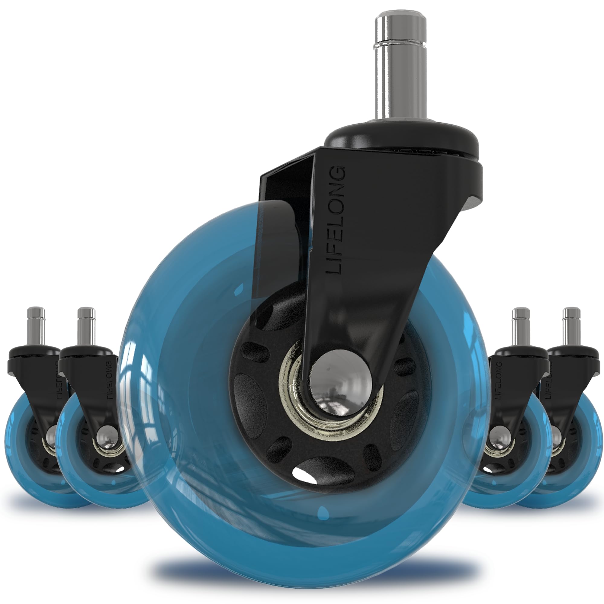 Lifelong Office Chair Wheels Replacement Rubber Chair Casters for Hardwood Floors and Carpet, Set of 5, Heavy Duty Office Chair Mats - Fits 98%