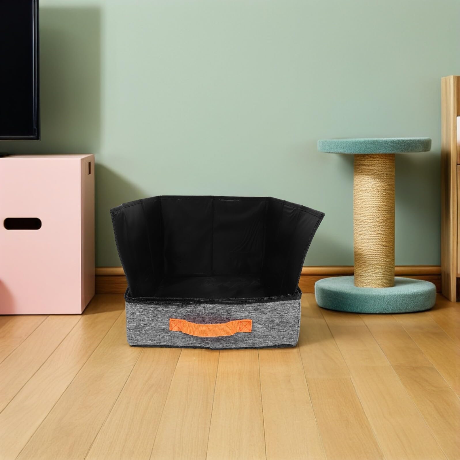 Klappbare Tragbare Katzentoilette mit Spritzschutz und Abtrennung Kompakte Faltbare Katzenstreu-Schale für Reisen Flugzeug Auto und Zuhause Niedriger Einstieg für Kätzchen und