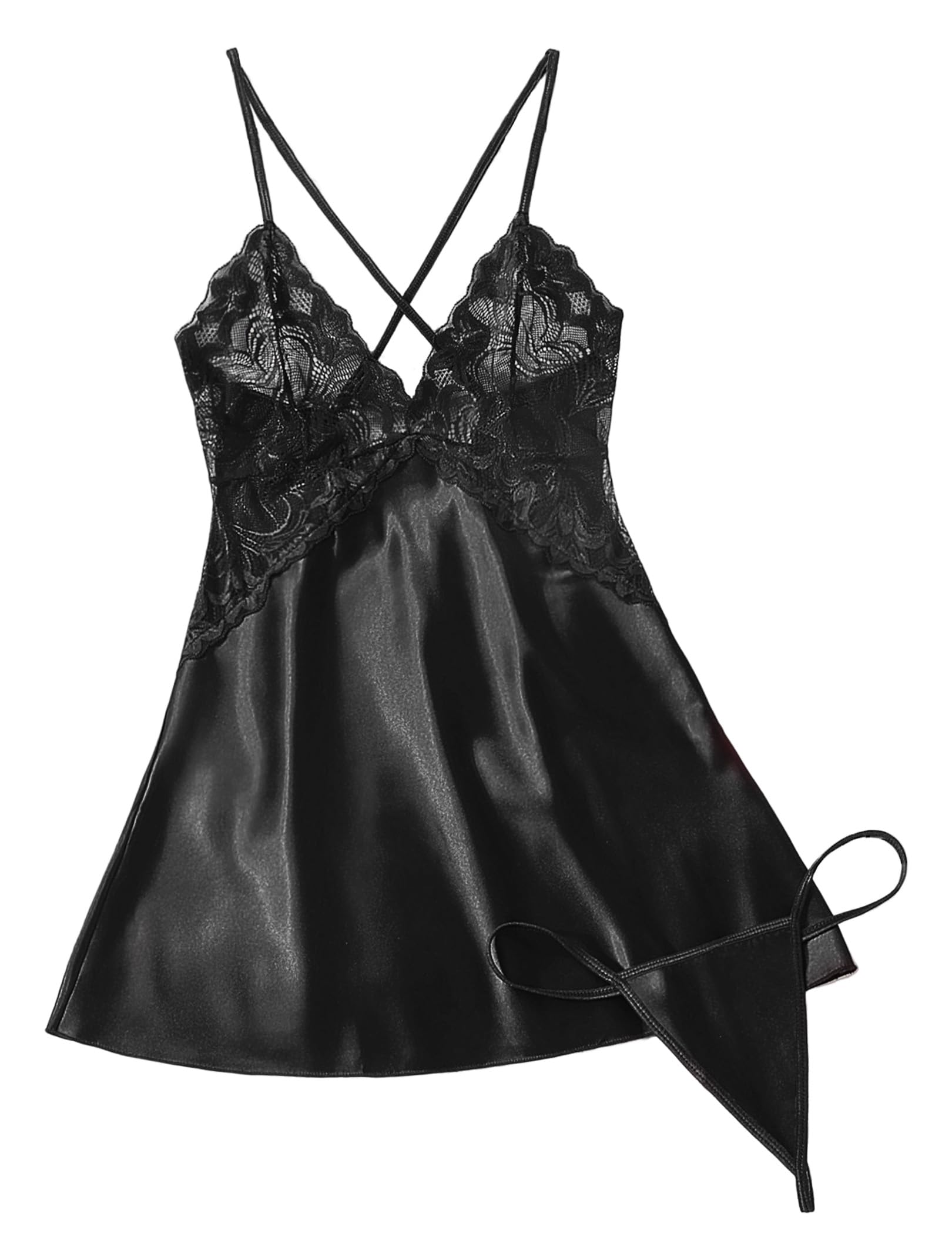 Avidlove Women Lingerie V Neck Sexy Nightwear Satin Sleepwear Lace Chemise Mini Babydoll Nightgown