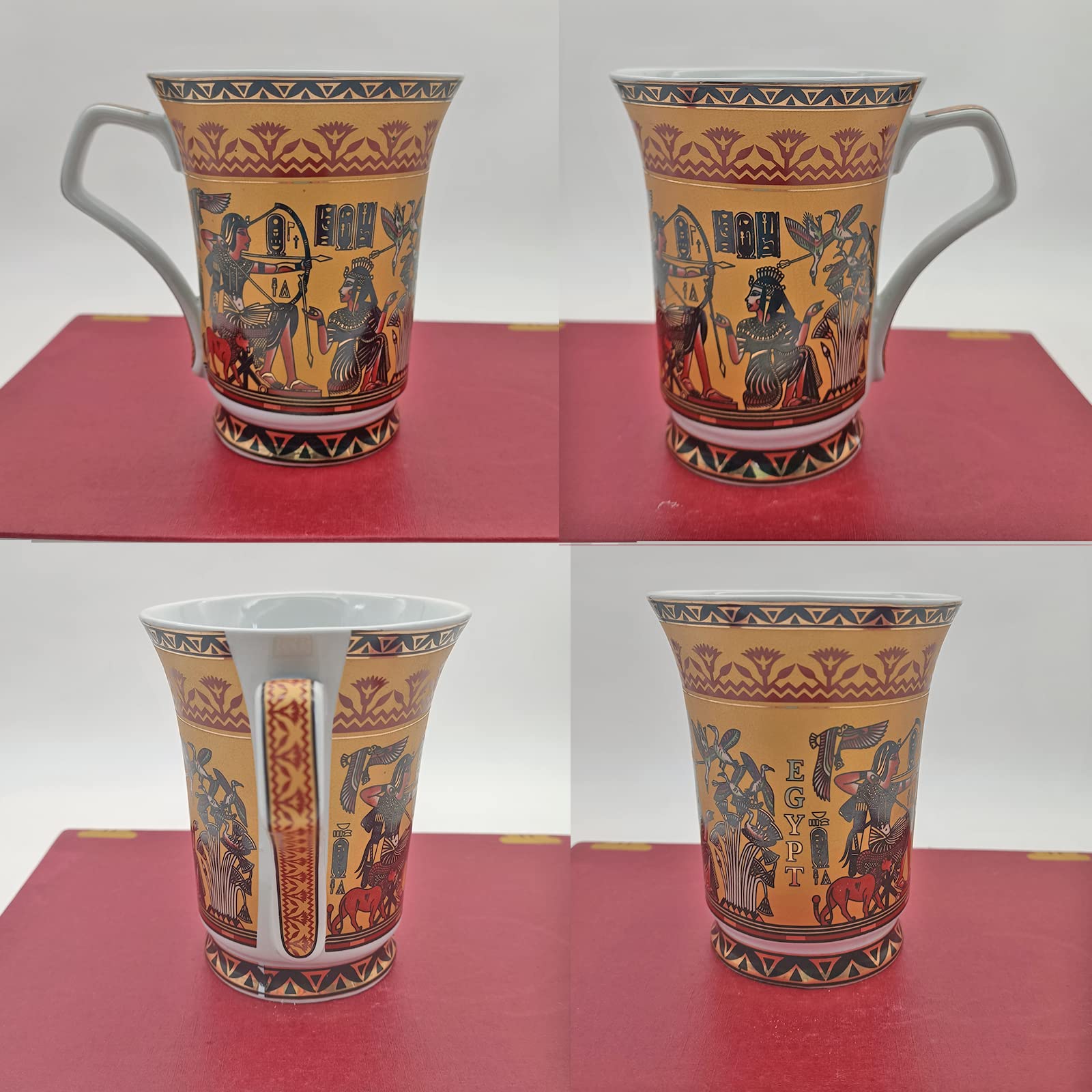 Grande tasse à café en céramique en porcelaine de style égyptien antique pour café, thé, cadeau idéal pour la maison, la famille, les amis, le café, le restaurant, l'hôtel - 520 ml