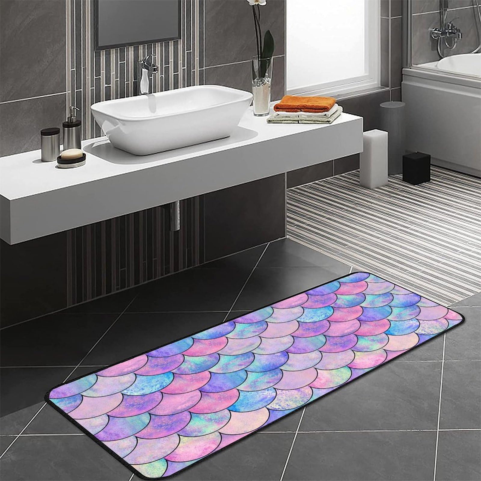 MoBlinko Mermaid Rug Non Skid Bath Mat 39x 20 Inch Washable Standing Kitchen Floor Mat Runner Carpet for Mermaid Birthday Decorations
