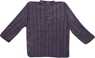 Men’s Shirt Kurta Purple Striped Cotton Yoga Ethnic Wear Tunic L