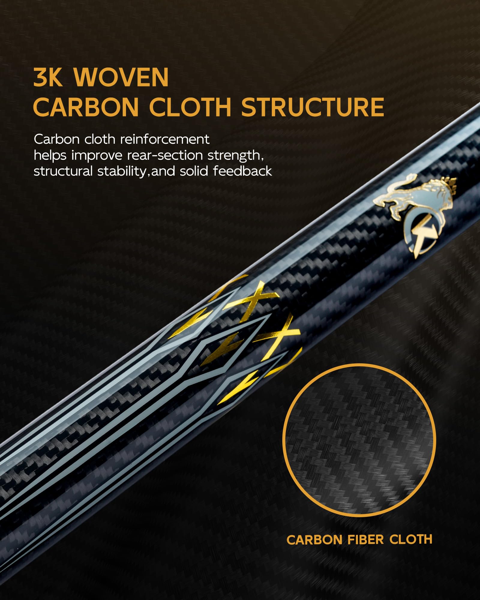 KONLLEN KL-3K Carbon Fiber Pool Cue Stick Wrapless Professional