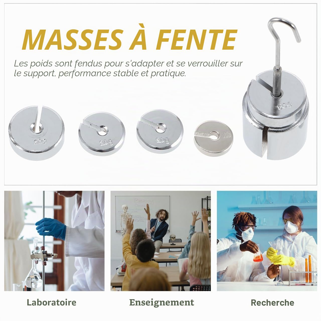 1 Ensemble fournit des Poids pour Les laboratoires d'outils en Fer de Salle de Classe, pour Les laboratoires de de Poids en métal d'enseignement d'équilibre expérience, Cintre de