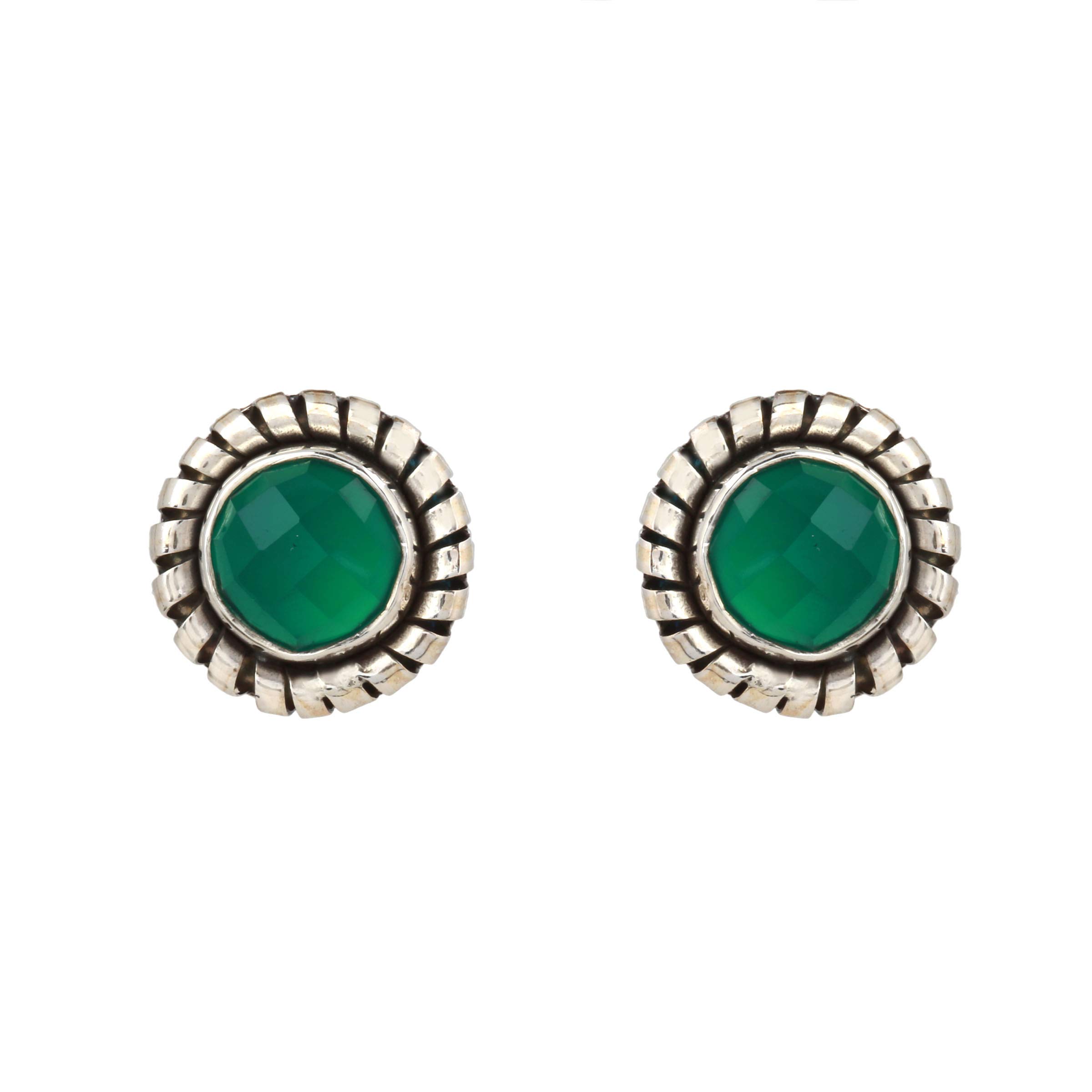 Silver Planets 925-92.5 Sterling Silver Semi Precious Green Onyx,Black Onyx,Pearl,Red Onyx, Traditional Stud Earrings for Women and Girls