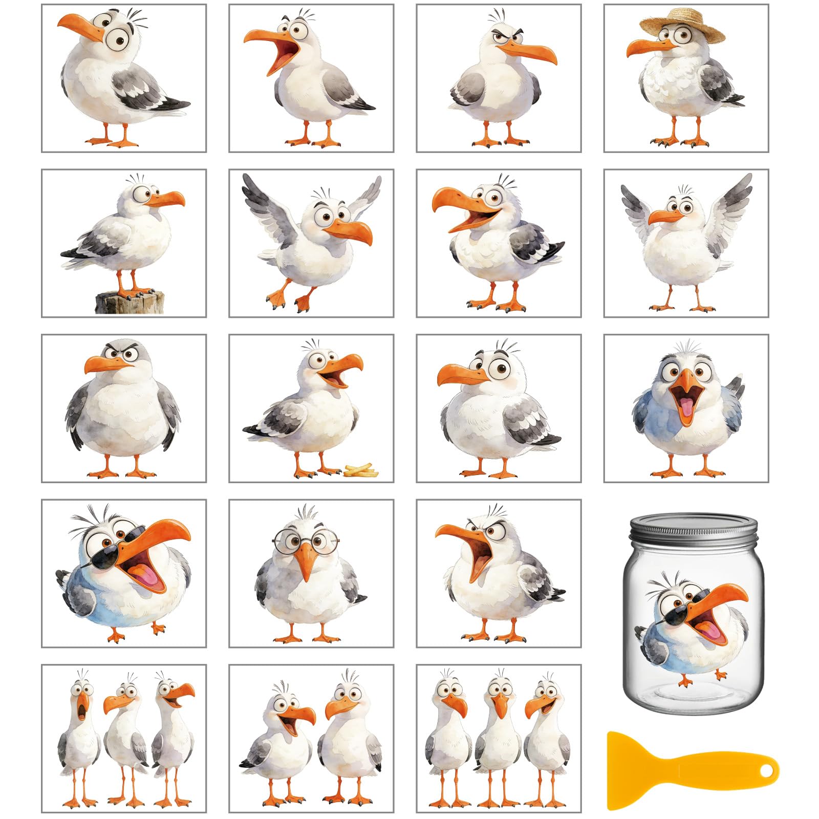 GLOBLELAND 18 Sheets Summer Seagulls Rub on Transfer 3.9x3.6 inch Colorful