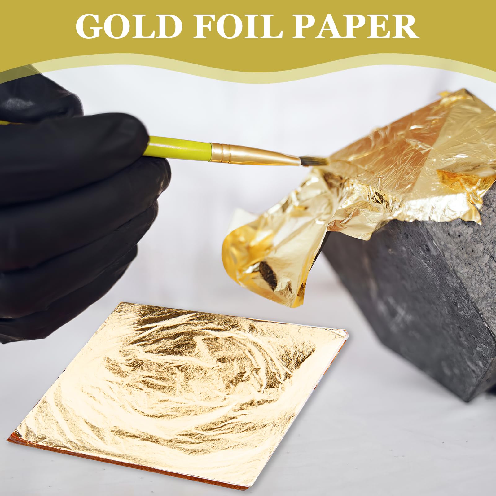 100pcs Hojas Pan de Oro de Imitación para Artes14*14 cm, hojas de oro copos decorativos,Hojas de Imitación de Oro,Perfectas para Decoración, Artesanía y Manualidades,Material de Cobre Brillante