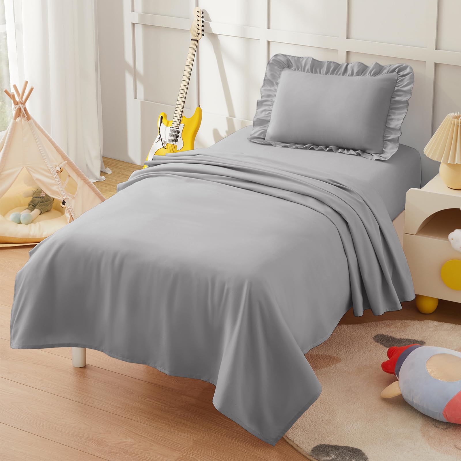 KKJIAF 3 Piece Grey Toddler Sheet Set