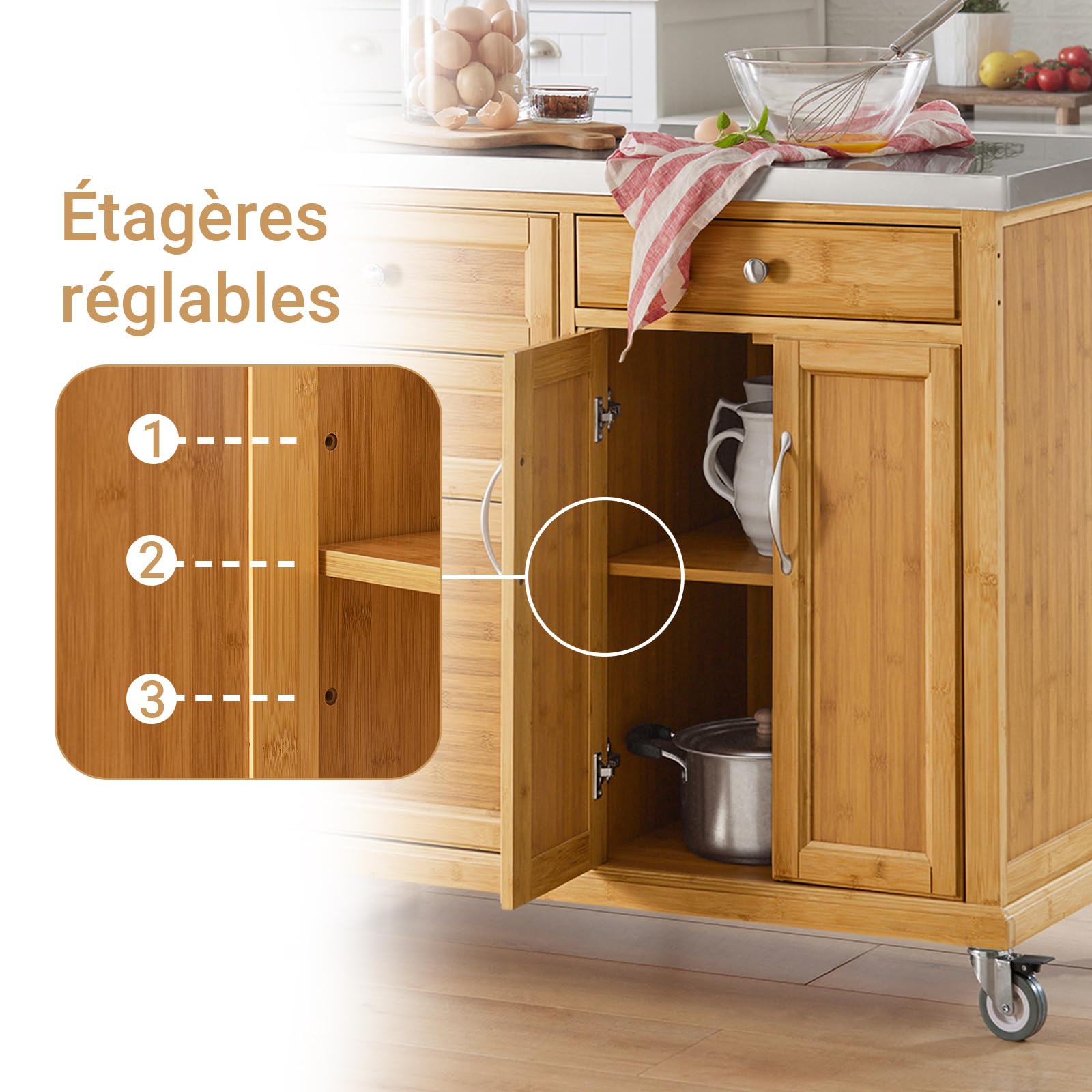 SoBuy Desserte de Cuisine à roulettes, Plan INOX & Freins, 115x92x46cm