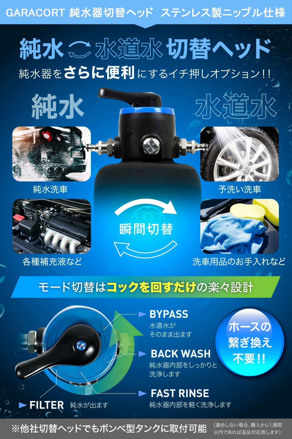 ガラコート 純水器 切替ヘッド 洗車用 【１年間製品保証】 11Lタンク ガラコート 純水器 切替ヘッド 洗車用 【1年間製品保証】 11L