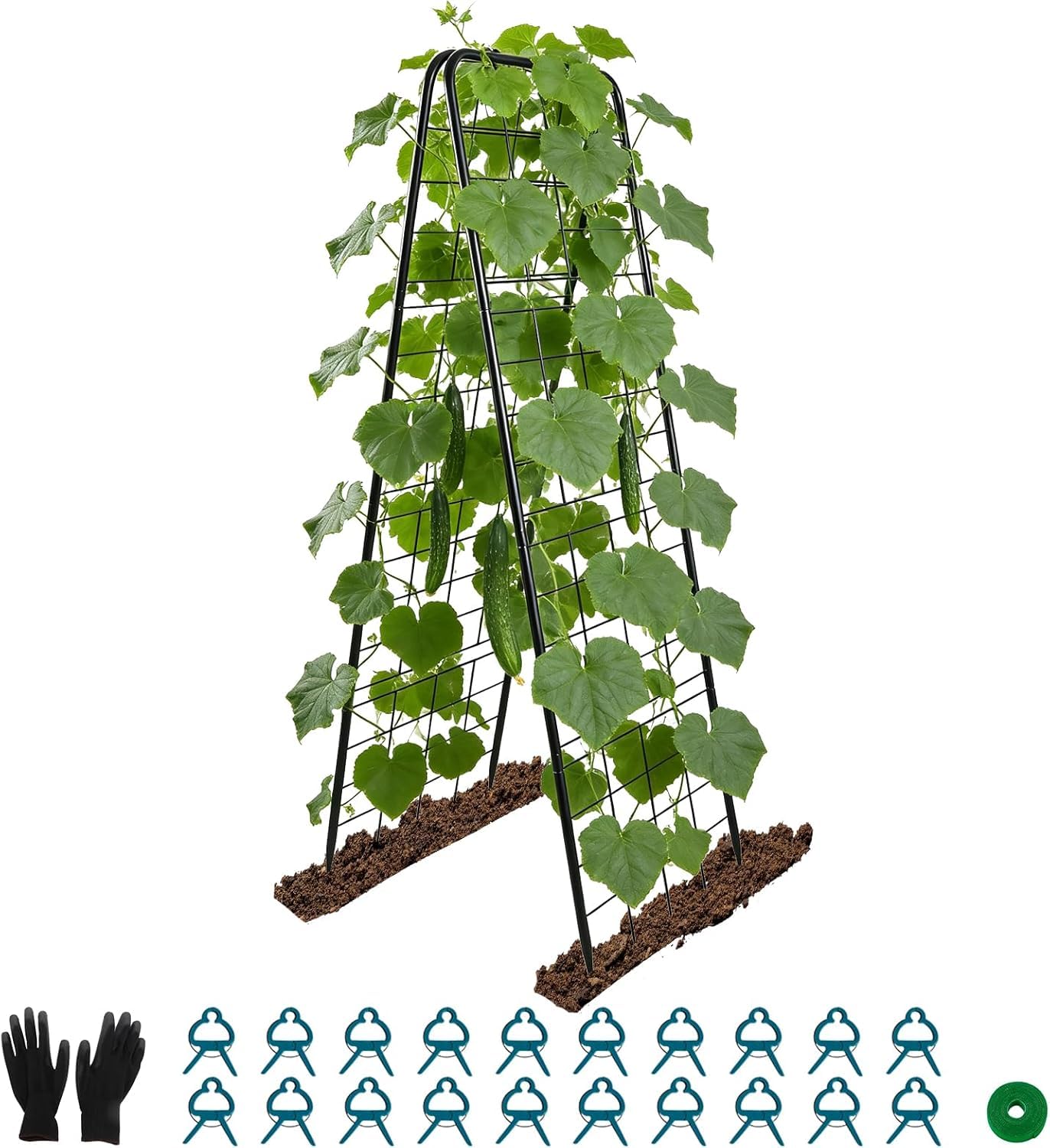 LYAZKMY 128cm x 43cm Sturdy A-Frame Cucumber Trellis for Raised Beds, Rustproof Garden Trellis for Climbing Plants Outdoor, Runner Bean Supports, Detachable Trellis for Peas Tomatoes Pumpkin Black