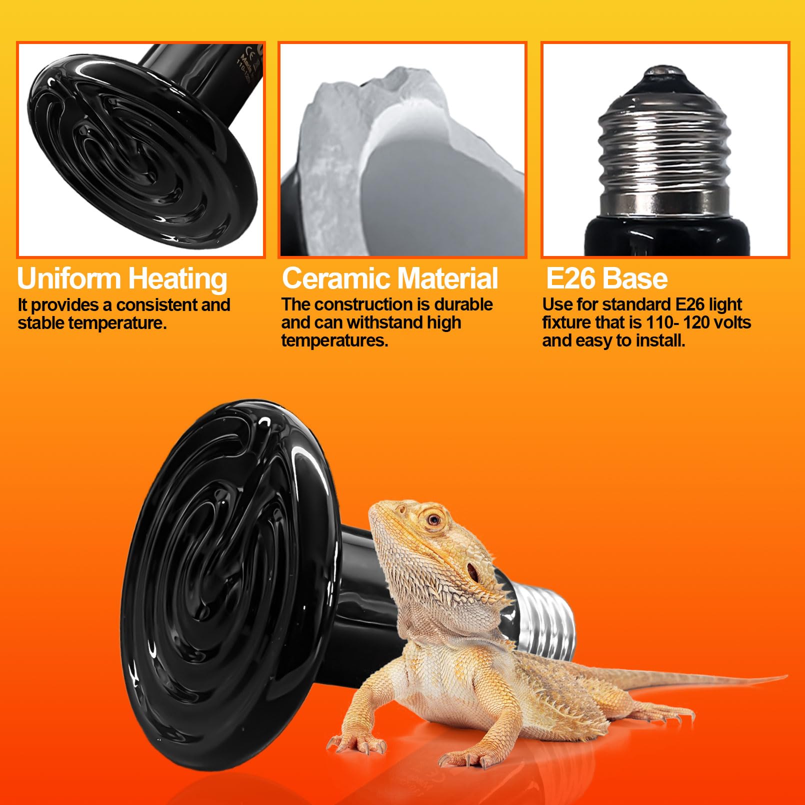 BNOSDM Reptile 150W Ceramic Heat Emitter,4 Pack Reptiles Heat Lamp Bulbs,Brooder Coop Heater Lamp Bulb for Amphibian Reptiles Turtle Lizard Chicken - image 4