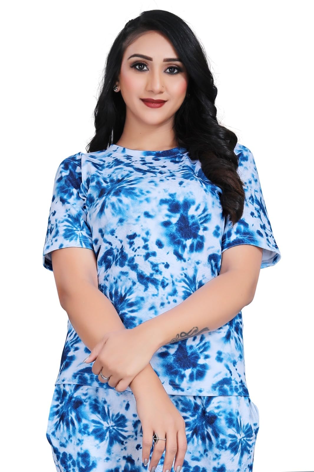 Women’s Comfortable Cotton Night Suit – Printed Pajama Set with T-Shirt, Breathable Sleepwear & Relaxed Fit Loungewear-image-9
