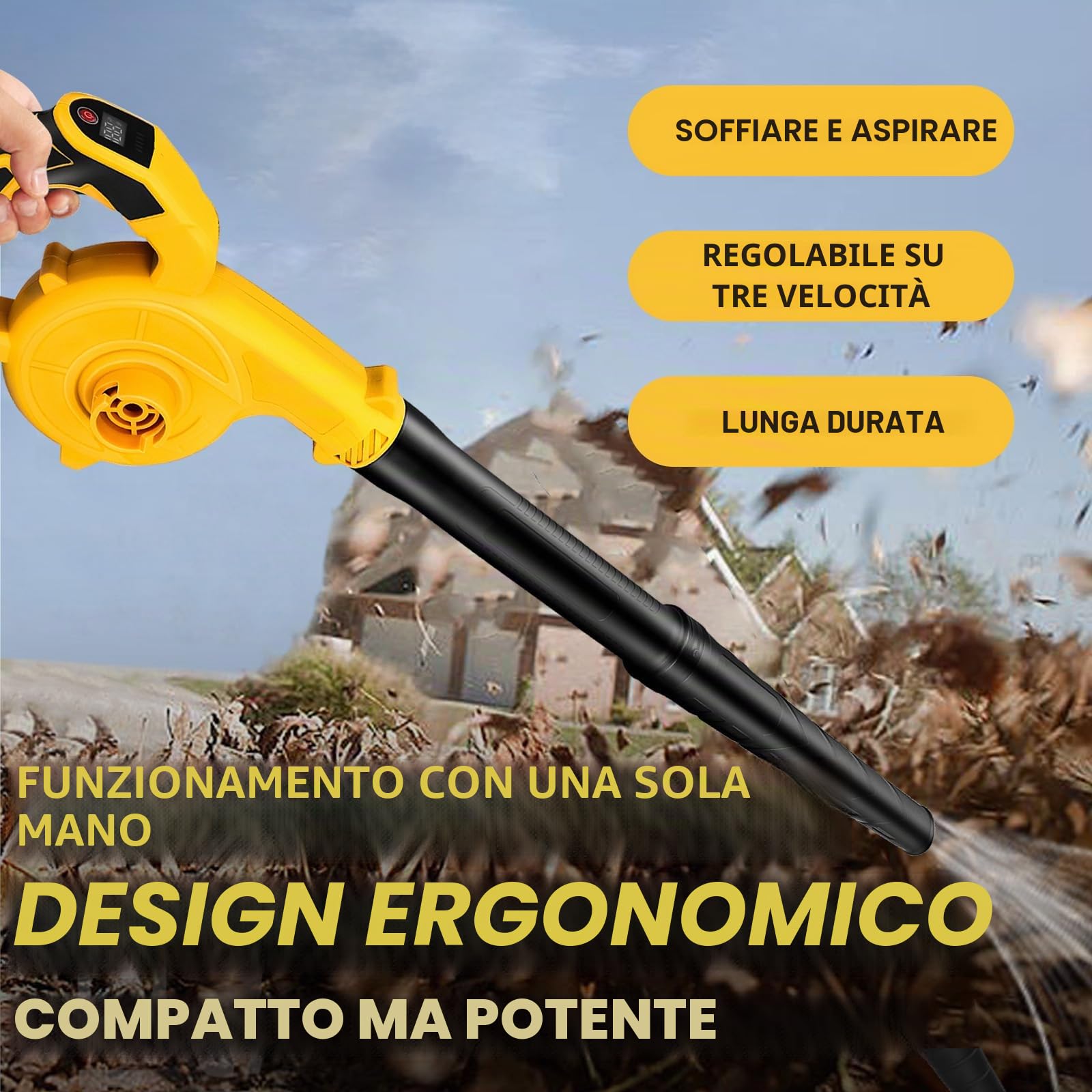 WingFly Soffiatore di Foglie Compatibile con Dewalt 20V Batteria, Aspirapolvere da Giardino, Soffiatori per Foglie Regolabile Velocità per Soffiare Foglie/Neve/Polvere, Senza Batterie