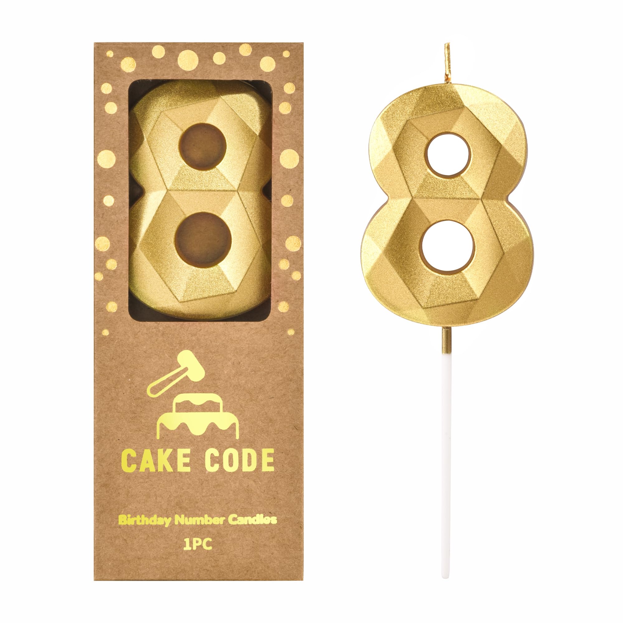 CAKE CODE 2.76 Inch Crystal Gold 8 Number Birthday Candles, Gold Number Candles, Cake Number Candles, Party Celebration