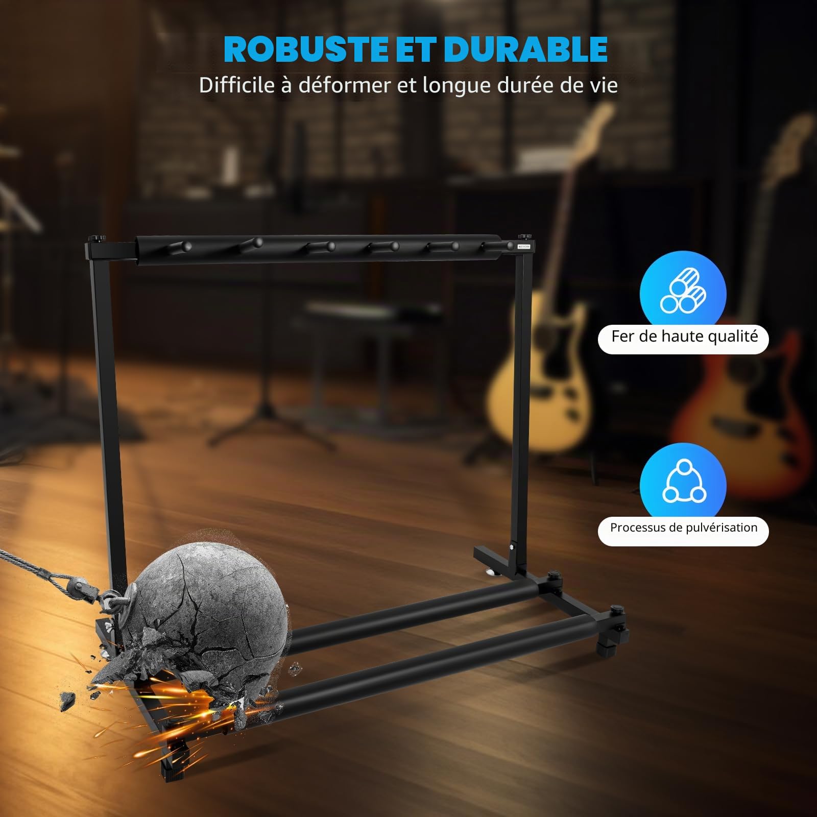 Support de guitare multiple - Organiseur - Structure en fer et caoutchouc rembourré - Pour guitare acoustique, électrique ou basse - 5 pièces