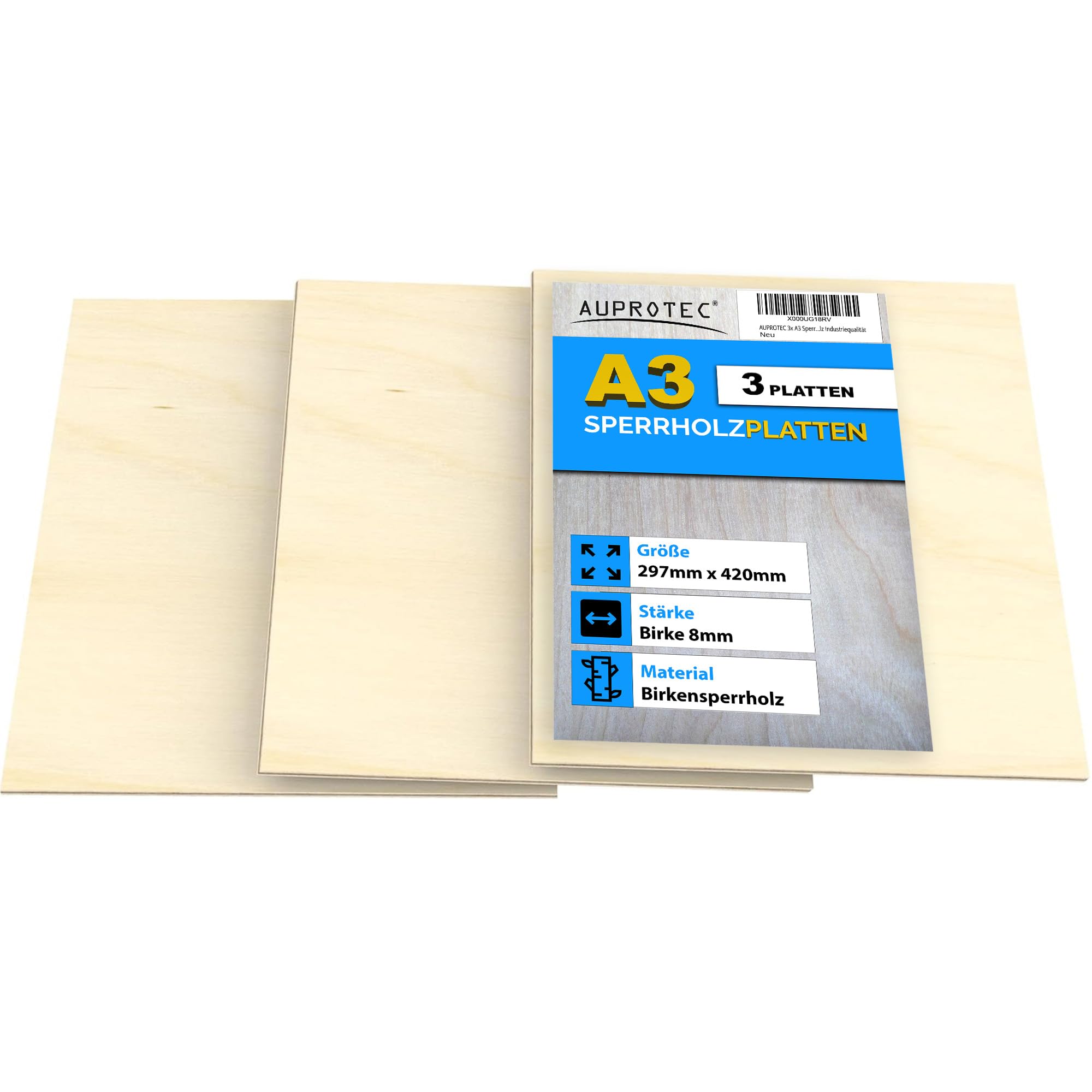 AUPROTEC 3x A3 Sperrholz-Platten Birke 8mm Multiplexplatten (297 mm x 420 mm) Bastel- und Laubsäge-Holzplatten Birke Massiv Multiplex Holz Industriequalität