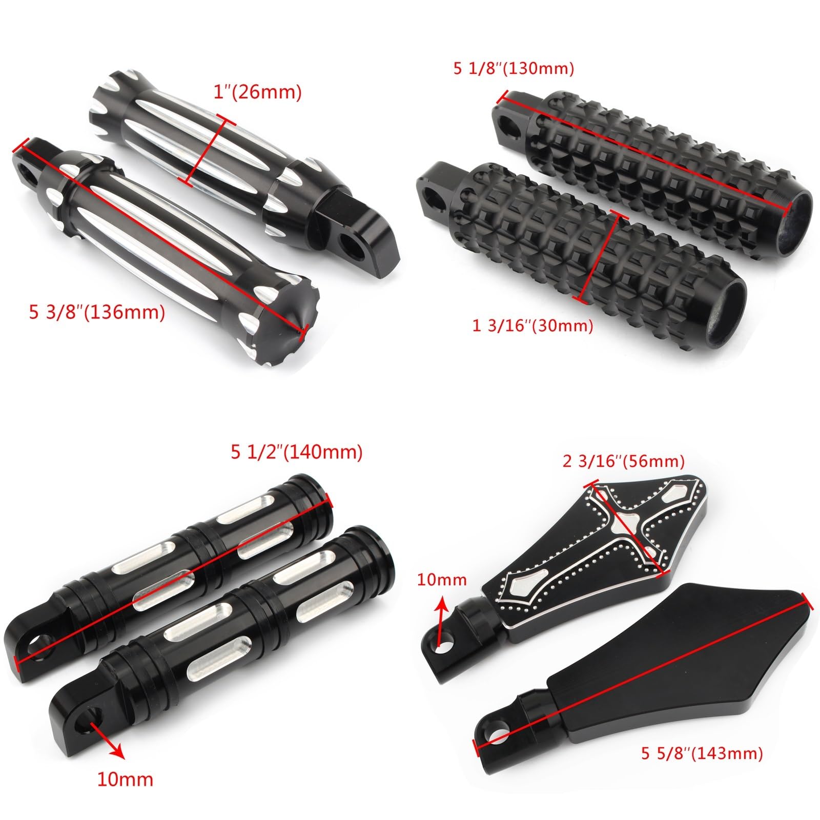 Estriberas Moto Pedal del reposapiés de la clavija del pie trasero delantero de la motocicleta de montaje macho ReposapiéS Para Moto (Color : Black White D)