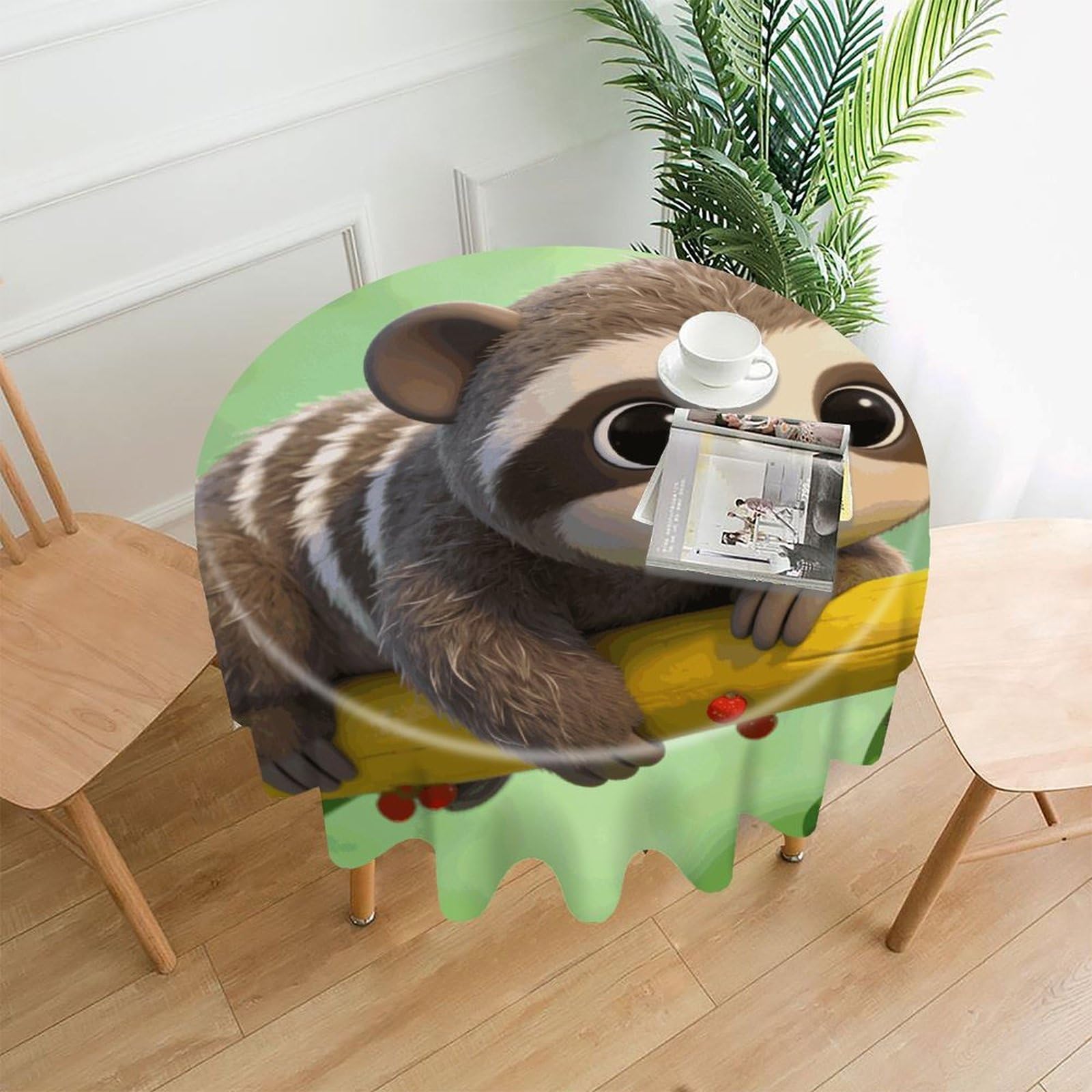LDGSUPH Sloth Round Tablecloth Cover Washable Luxurious Fabric Table Cover Decor Wrinkle Free Fashion Round Table Cloth for Home Dining Kitchen Party 60 in