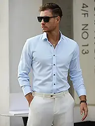 Camisa social masculina de manga comprida, com botões, sem rugas, cor sólida, formal, para trabalho, passeios diários