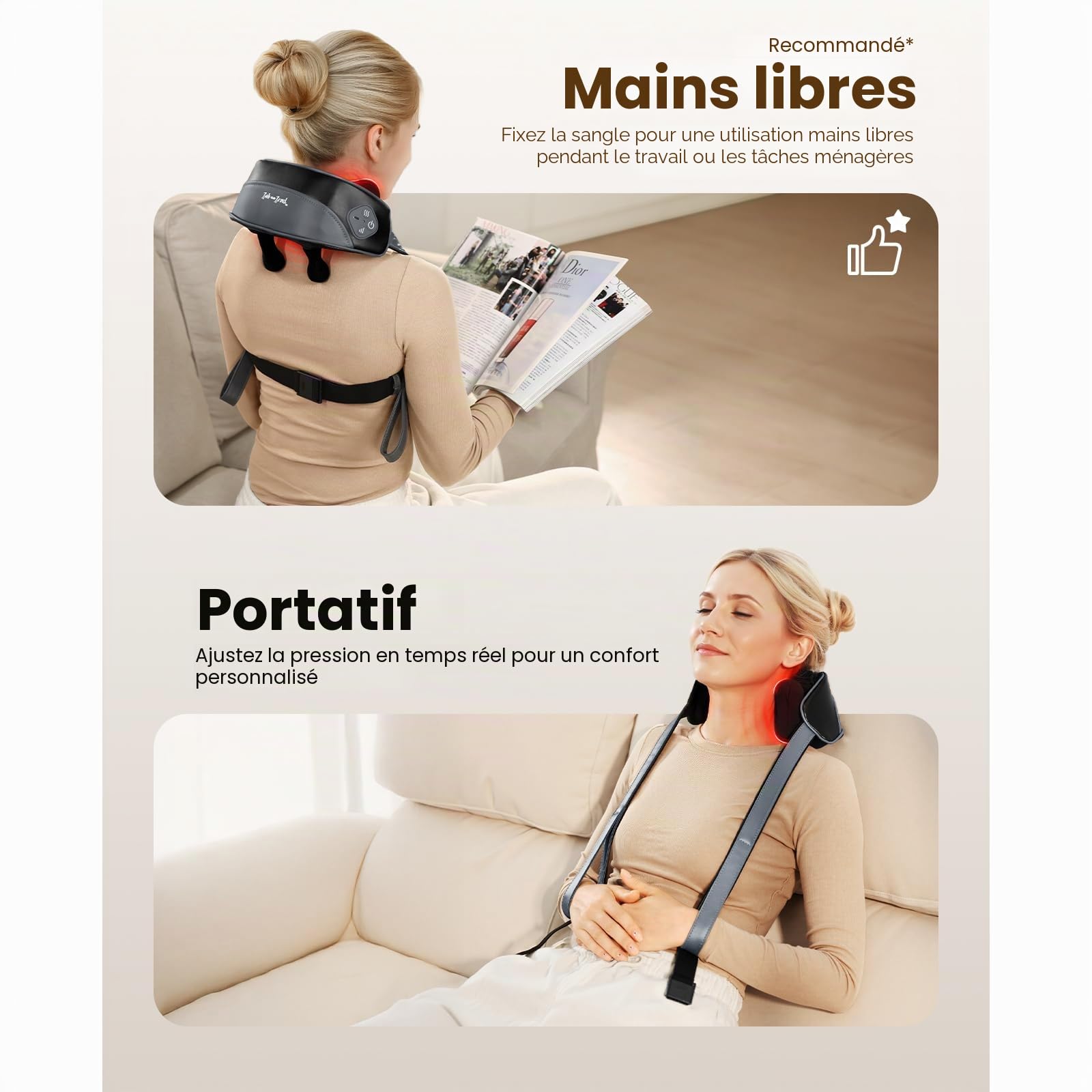 BOB AND BRAD iNeck Pro Masseur Cervical Shiatsu 4D Chauffant | Massage du Cou, Dos et Épaules Sans Fil avec Chaleur, Utilisation Mains Libres, Détente Musculaire
