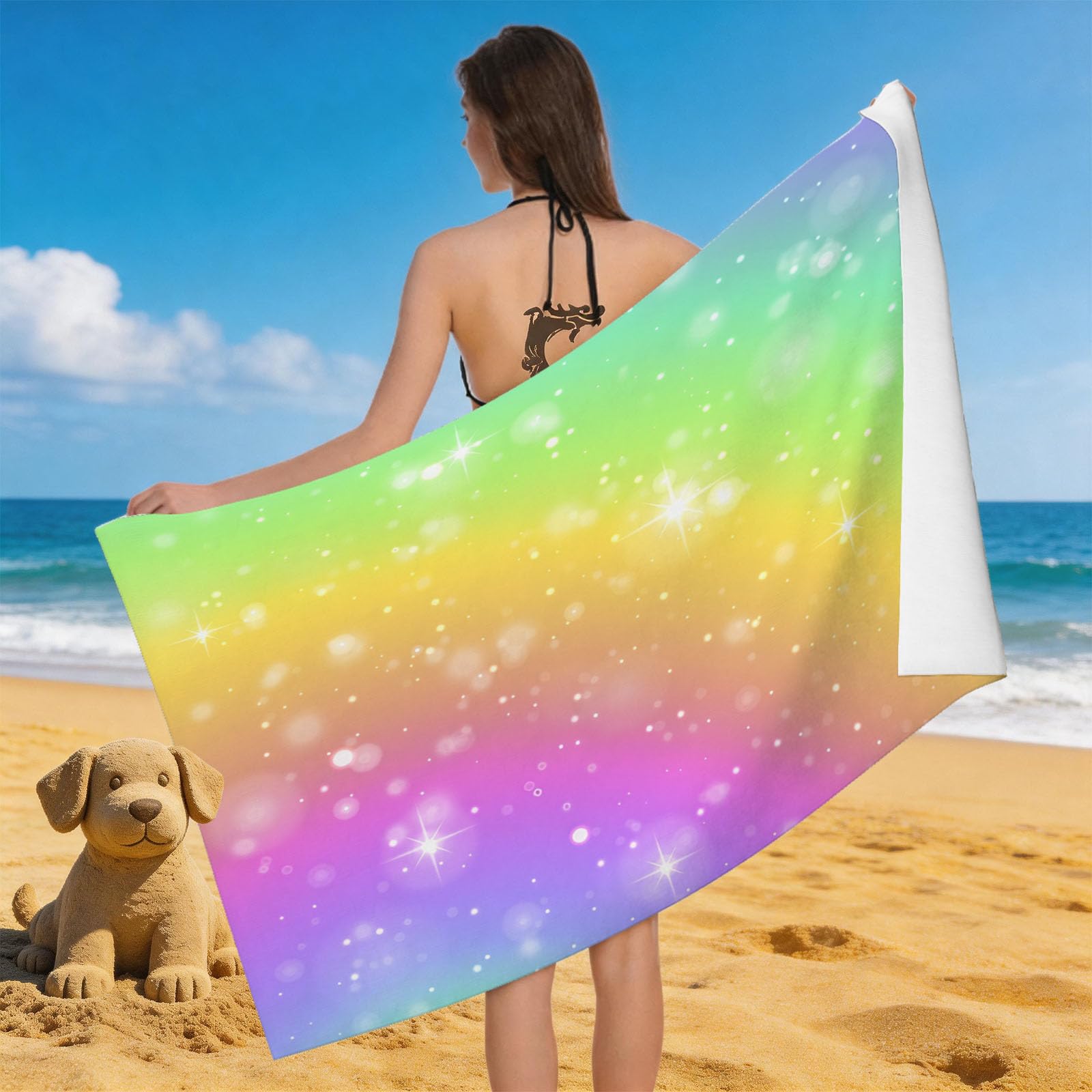 Leichong 3D Rainbow Beach Towel Microfiber Soft Quick Dry for Adults, Dreamy Style Bath Towel Lightweight Soft Absorbent for Travel Swimming Pool Sports, 75 x 150 cm