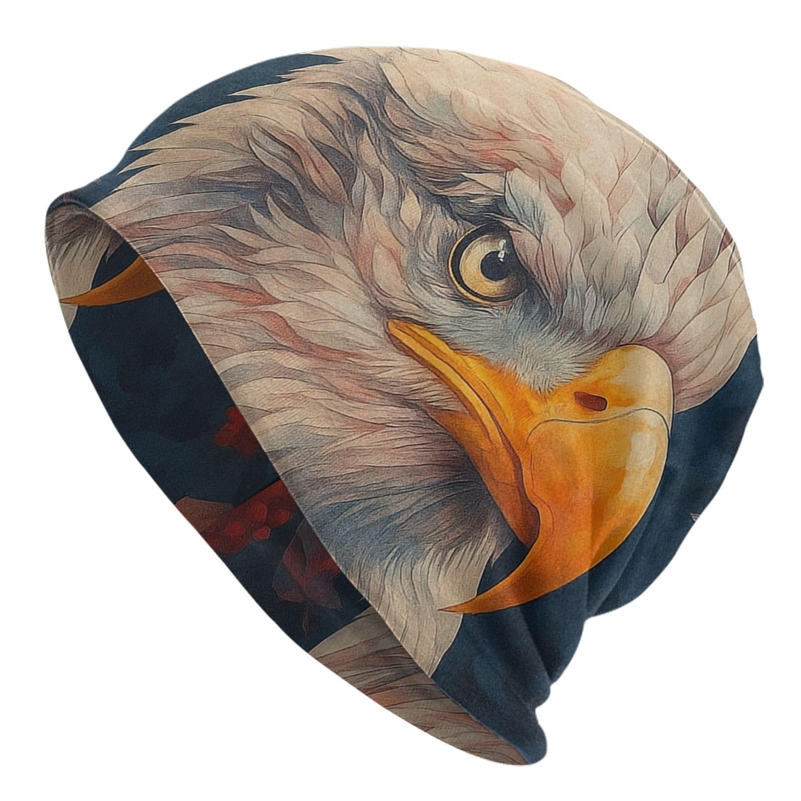 Smazdfxx Unisex As Pic Eagle & Rose Enchanted Owl Skull Cap Knit Cartoon Pattern Thermal Hat For Men Women Beanie