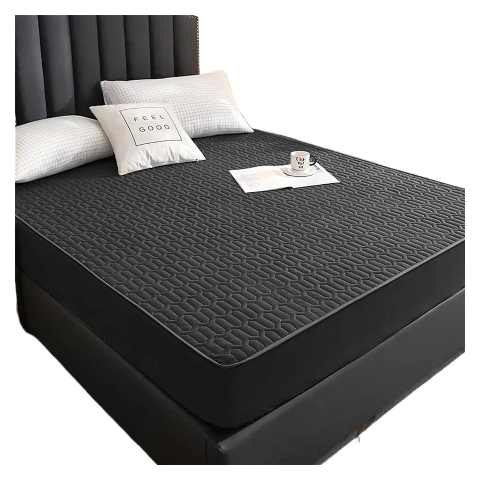 Sobrecolchón Acolchado de Microfibra Funda Protectora de colchón Impermeable y Segura, Ropa de Cama con Estampado Transpirable, Suave y cómoda, Lavable a máquina(Black,140x200x30cm)