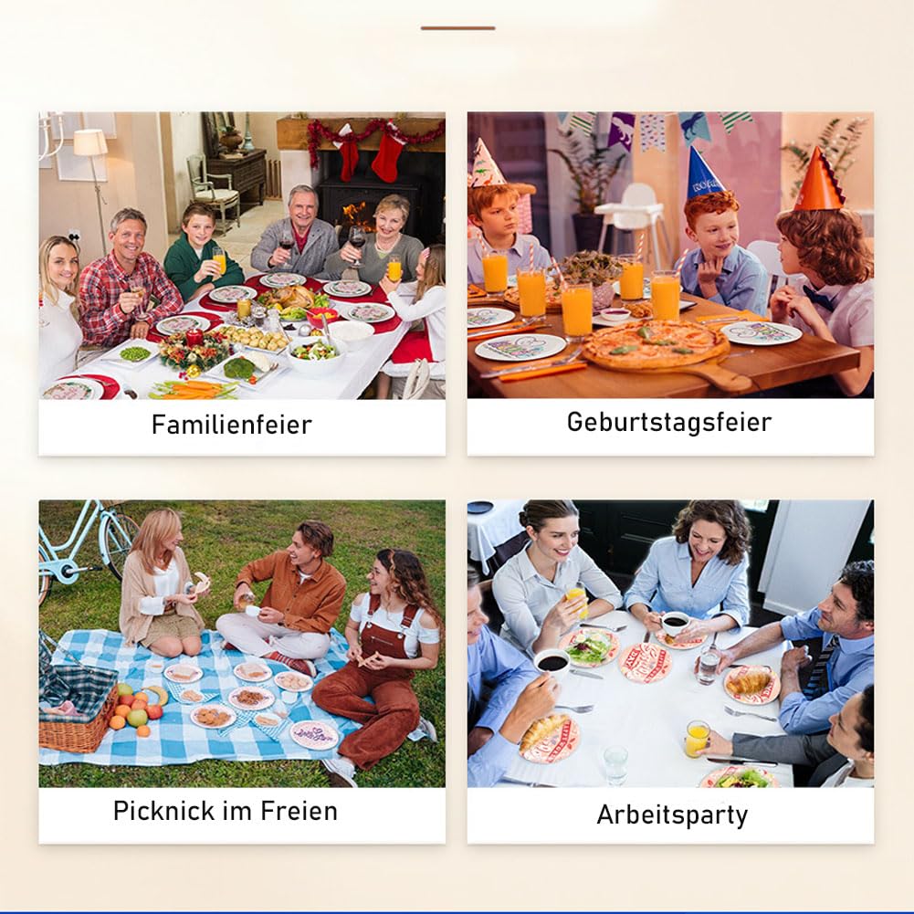 Piatti di carta, 80 pezzi, usa e getta, rotondi, con motivi natalizi, piatti da spuntino, piatti da torta per feste, compleanni, picnic, feste di Natale, matrimoni