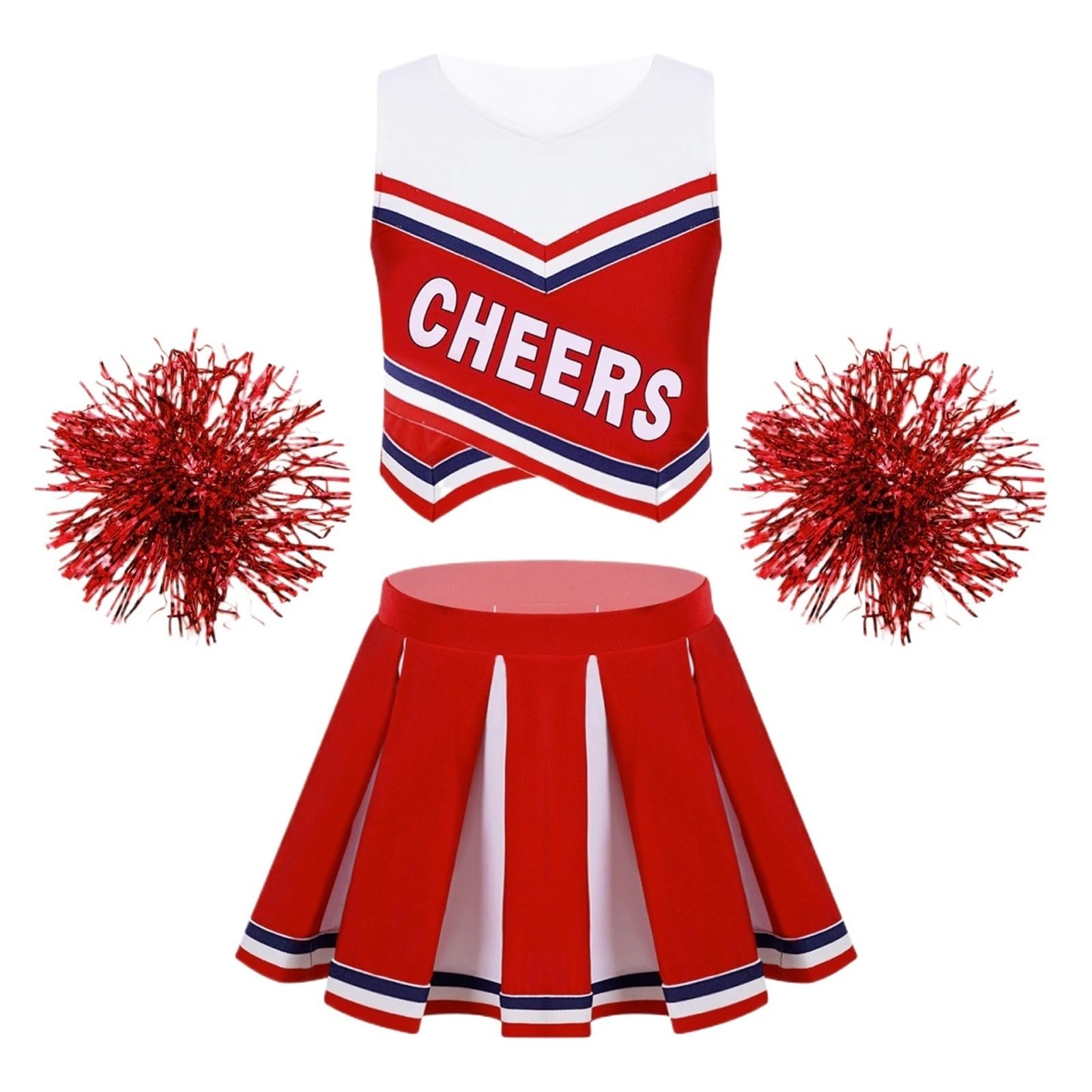 Kinder Mädchen Cheerleading Uniform Anzug Ärmellos Buchstaben Druck Mit Plissee Rock Outfit Set Cheerleader Karneval Party Kostüme mit Accessoires